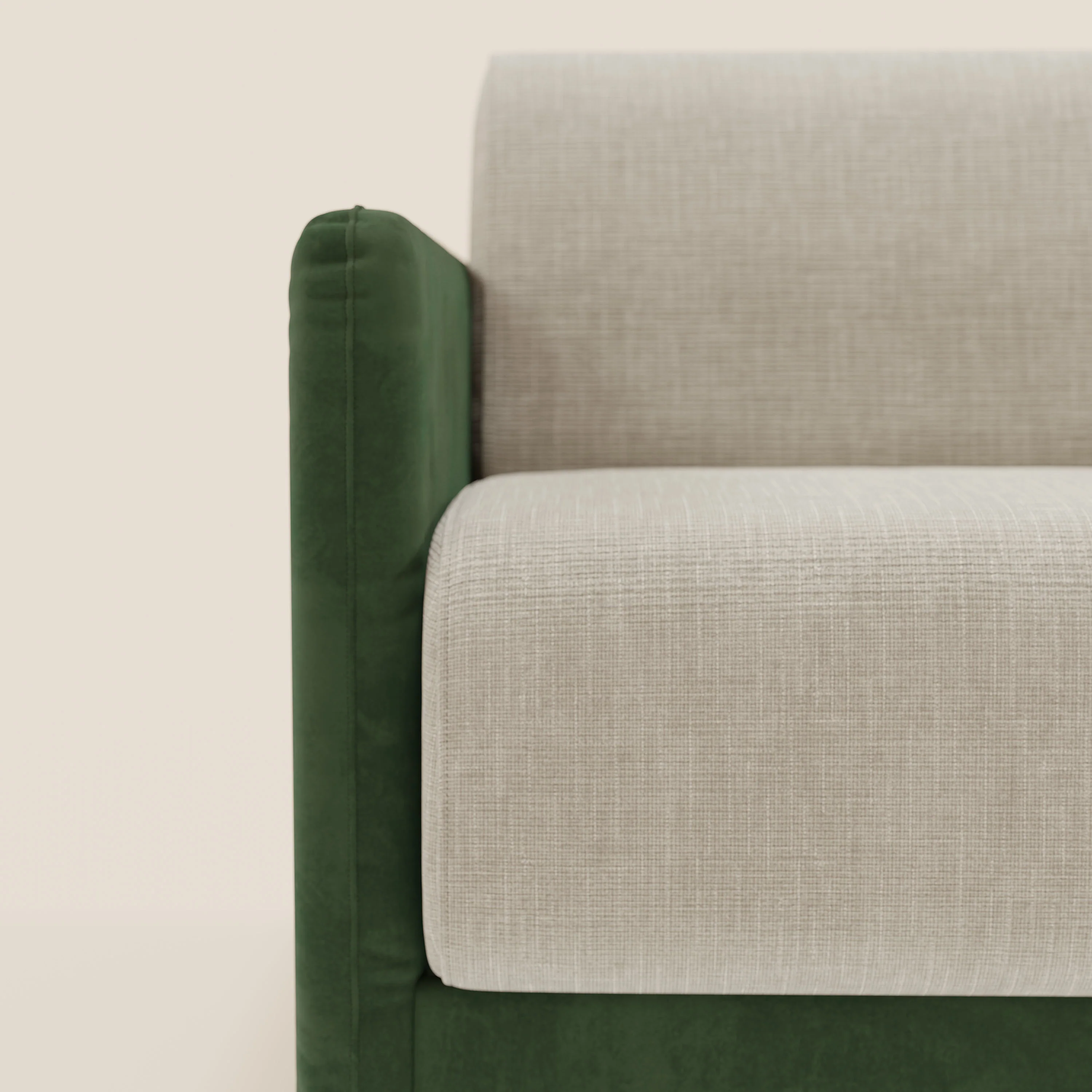 Narciso canapé d'angle convertible avec matelas H18 cm et chaise longue coffre en tissu bicouleur T11 et T06 vert - crème - Image 9
