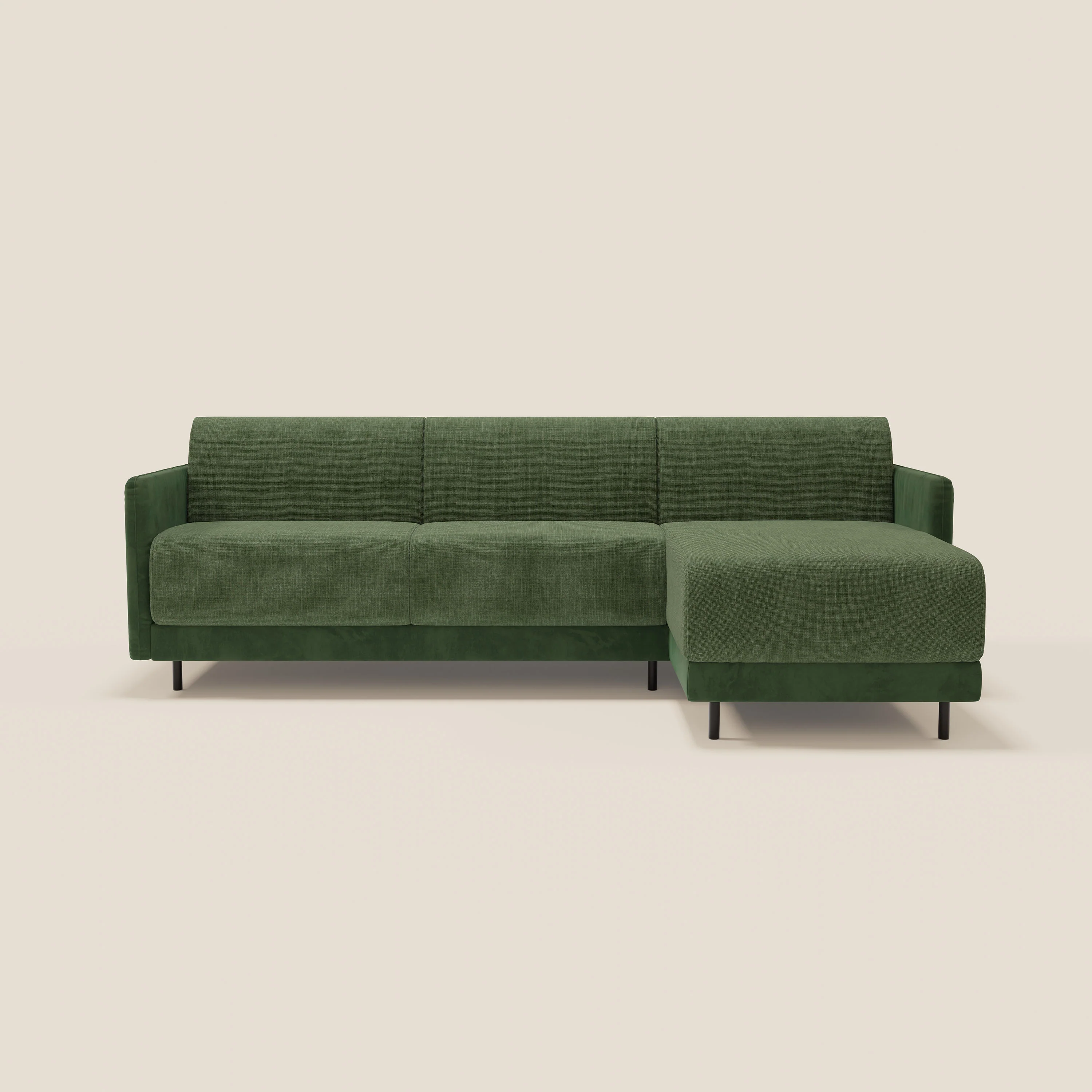 Narciso canapé d'angle convertible avec matelas H18 cm et chaise longue coffre en tissu bicouleur T11 et T06 vert - vert
