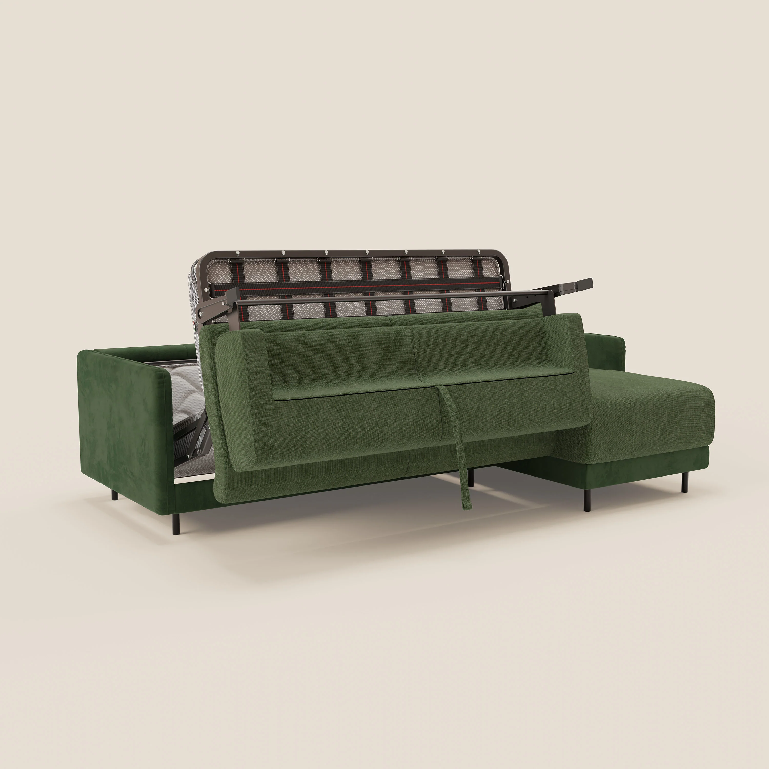 Narciso canapé d'angle convertible avec matelas H18 cm et chaise longue coffre en tissu bicouleur T11 et T06 vert - vert - Image 10