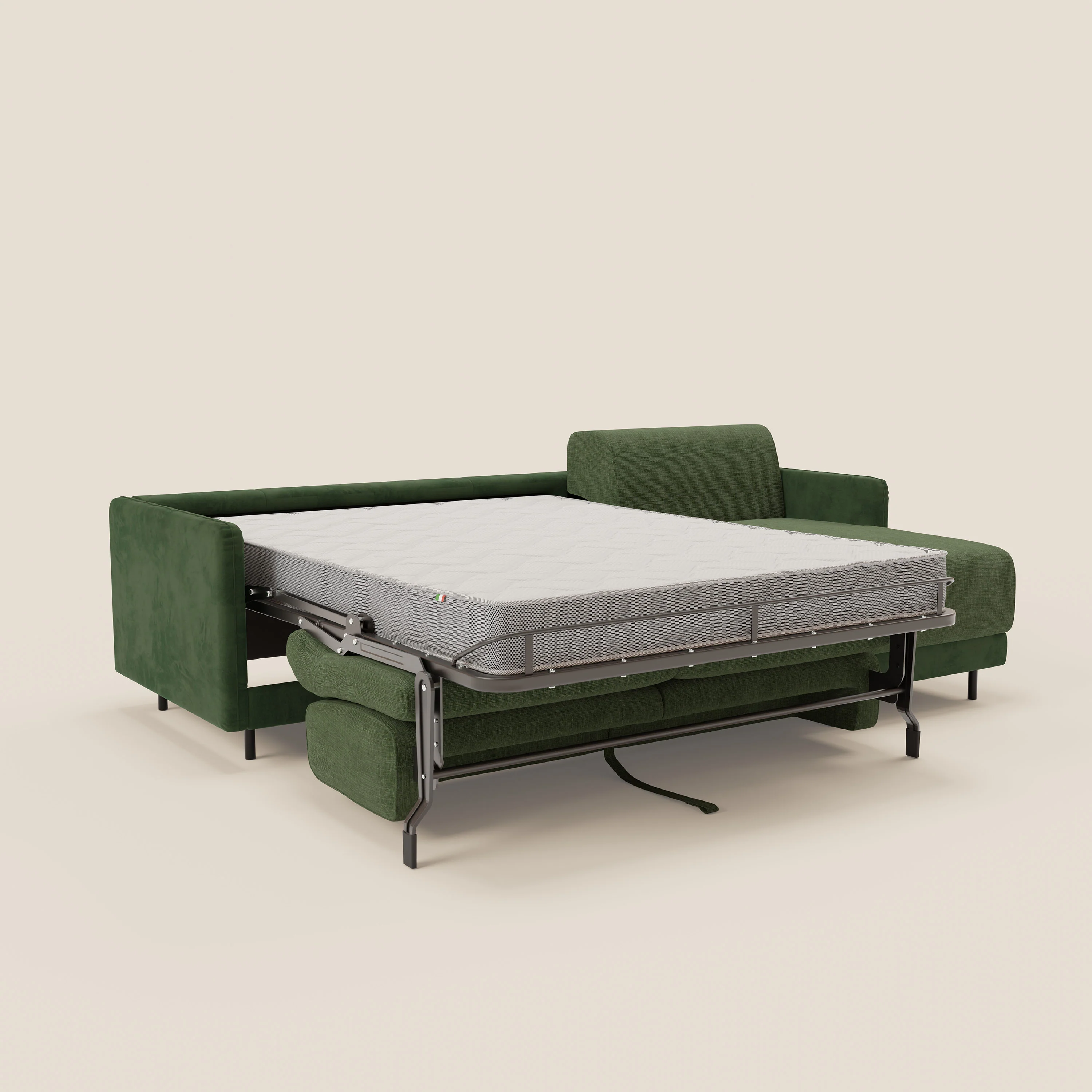 Narciso canapé d'angle convertible avec matelas H18 cm et chaise longue coffre en tissu bicouleur T11 et T06 vert - vert - Image 11