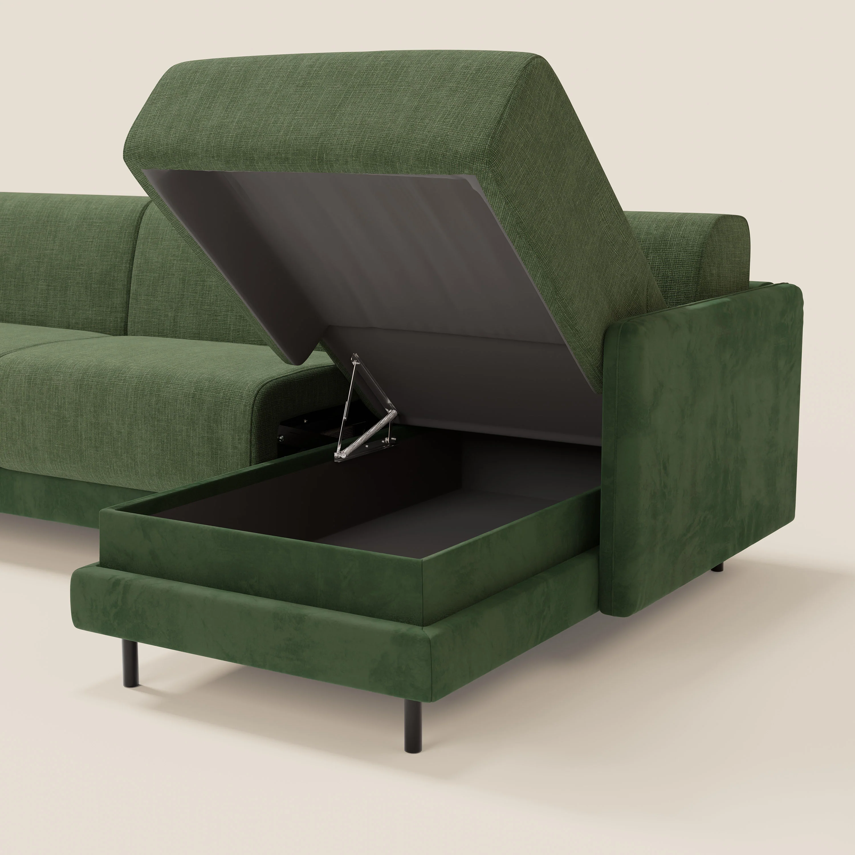 Narciso canapé d'angle convertible avec matelas H18 cm et chaise longue coffre en tissu bicouleur T11 et T06 vert - vert - Image 5