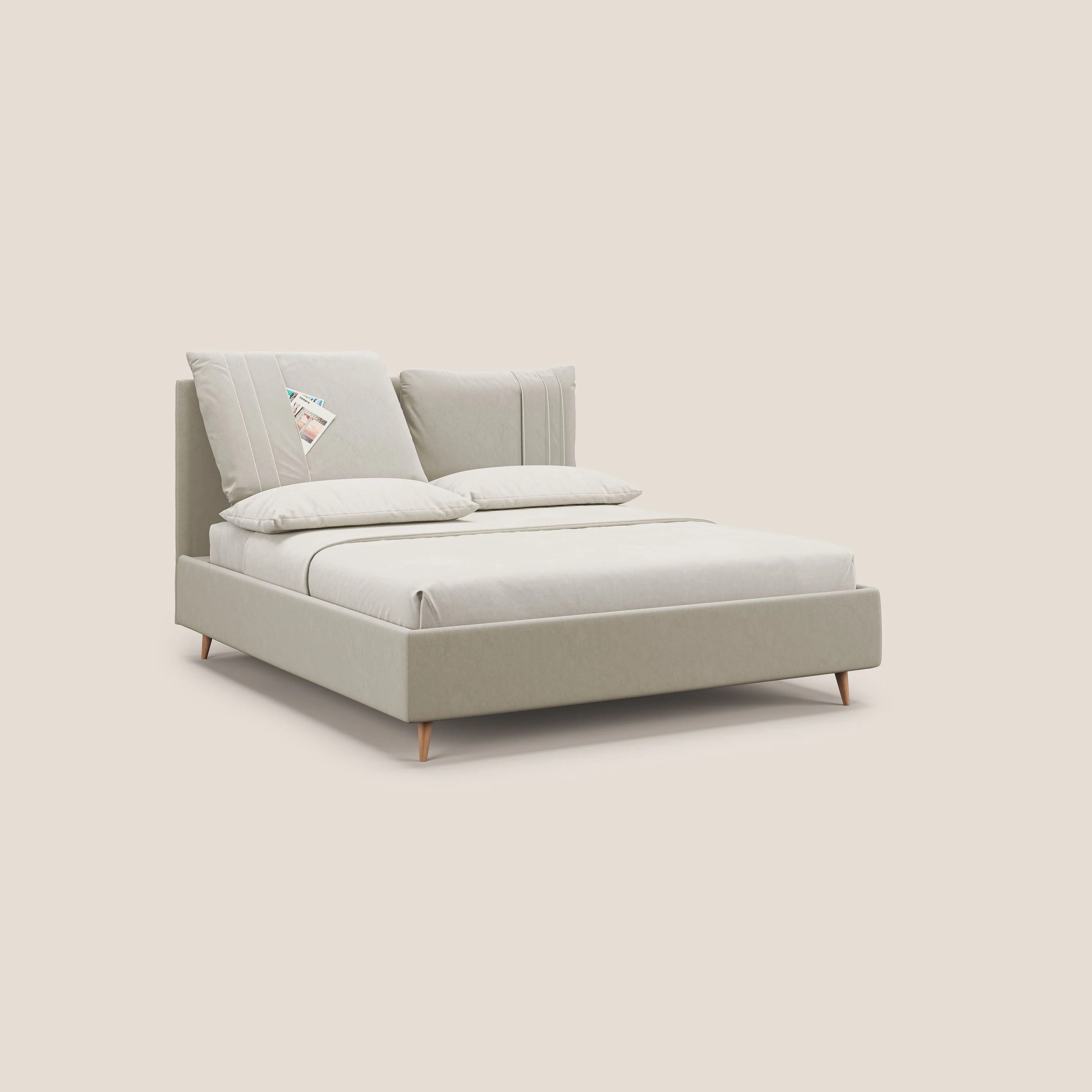 Nathan lit coffre avec coussins réglables et poches en microfibre velours imperméable T09 beige