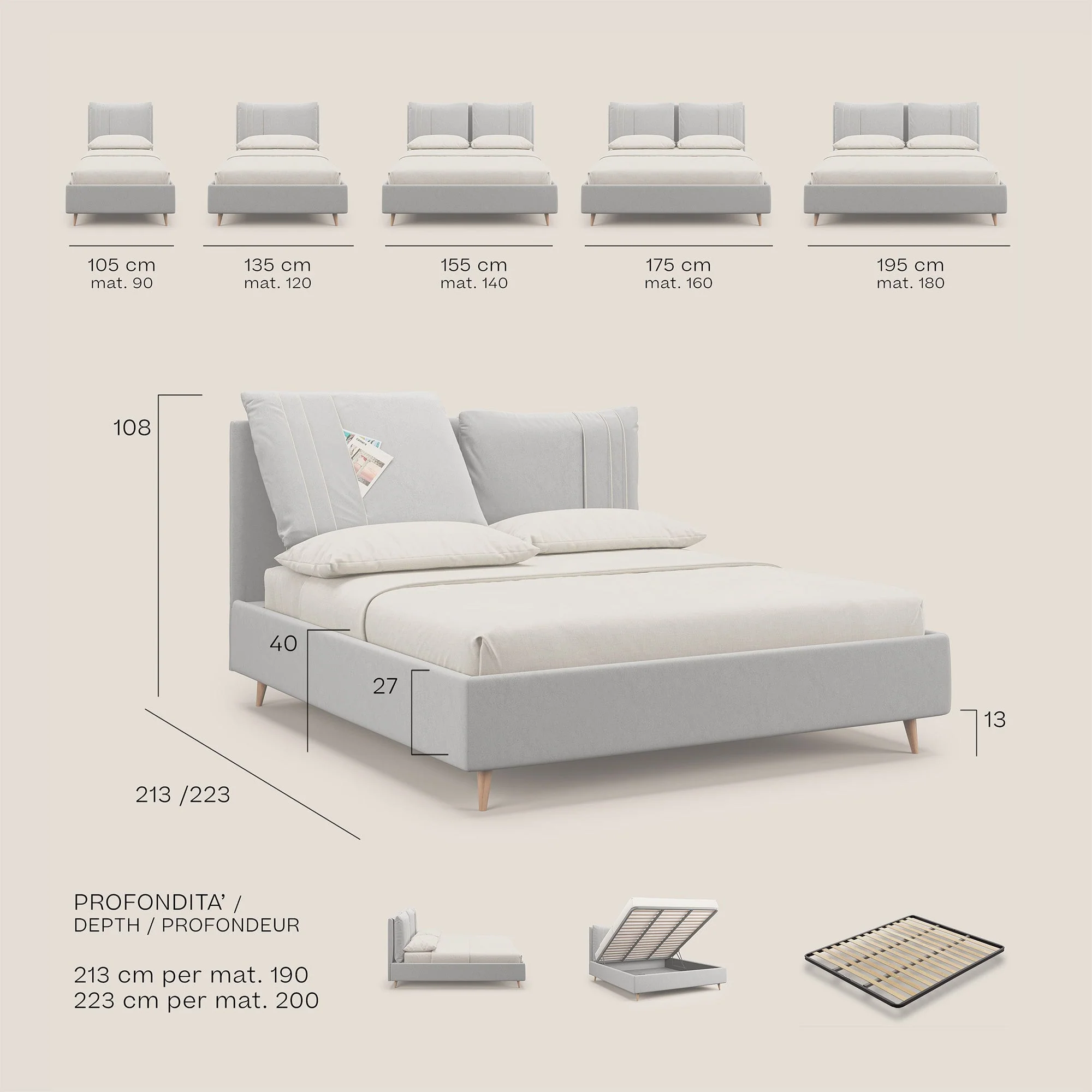 Nathan lit coffre avec coussins réglables et poches en microfibre velours imperméable T09 beige - Image 10