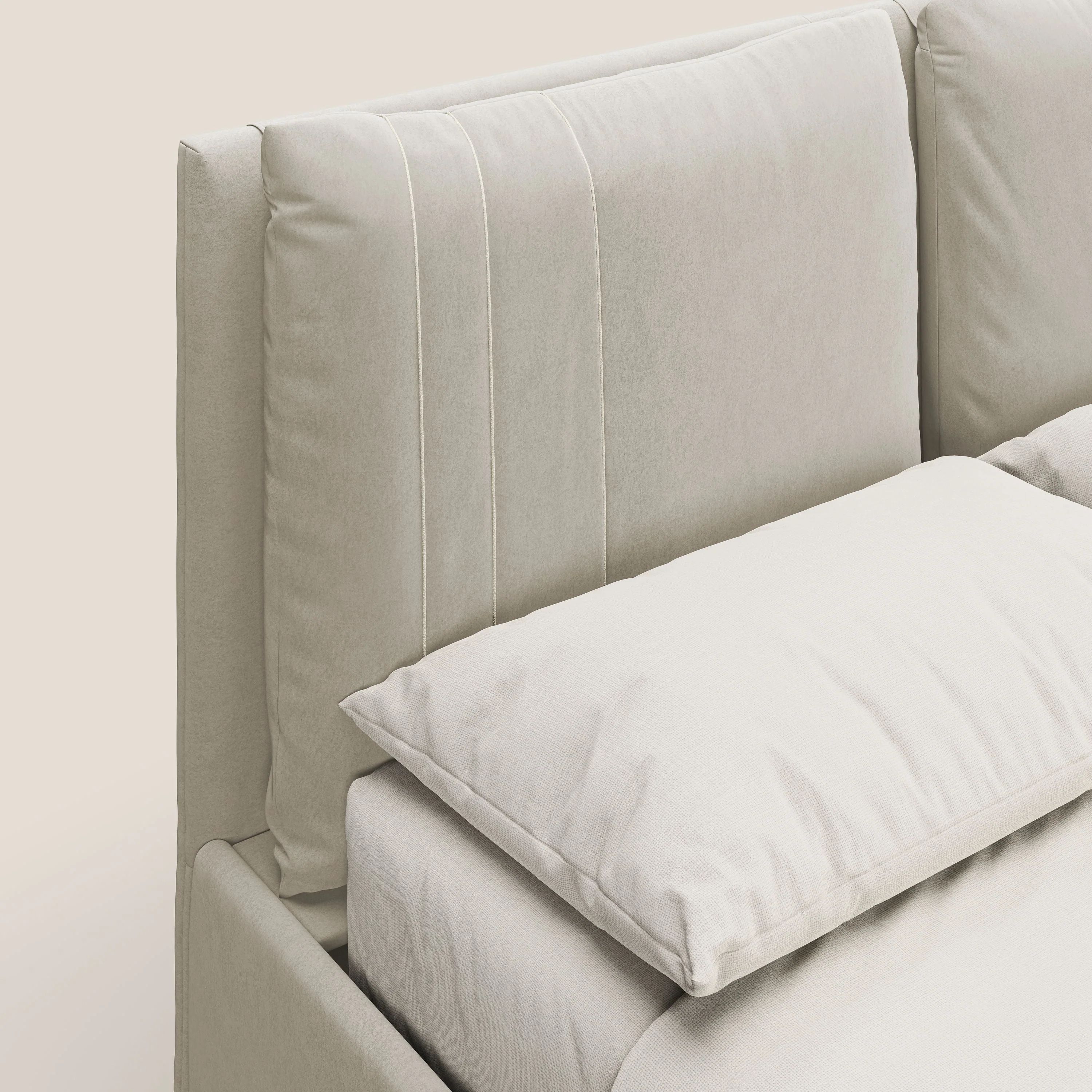 Nathan lit coffre avec coussins réglables et poches en microfibre velours imperméable T09 beige - Image 7