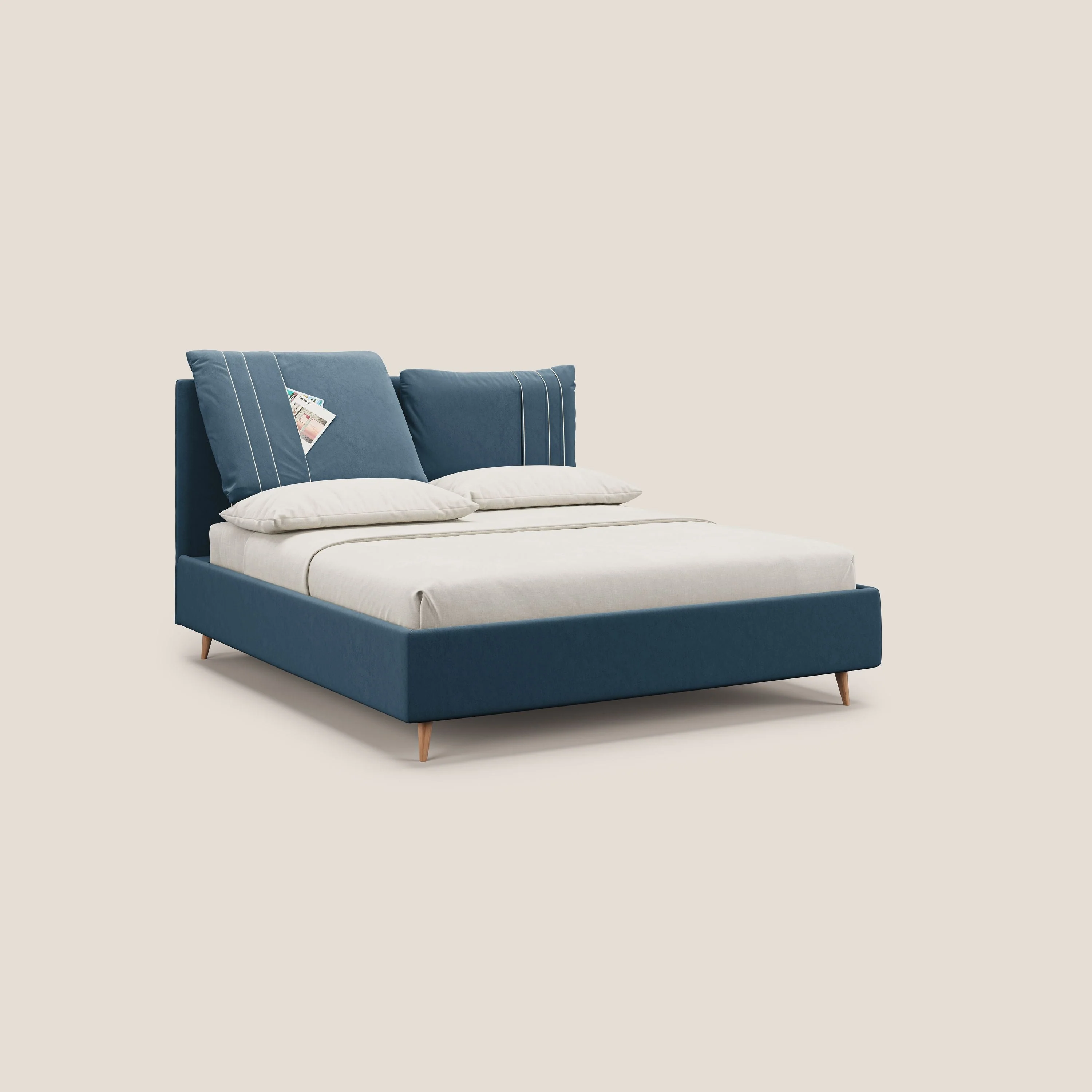 Nathan lit coffre avec coussins réglables et poches en microfibre velours imperméable T09 bleu