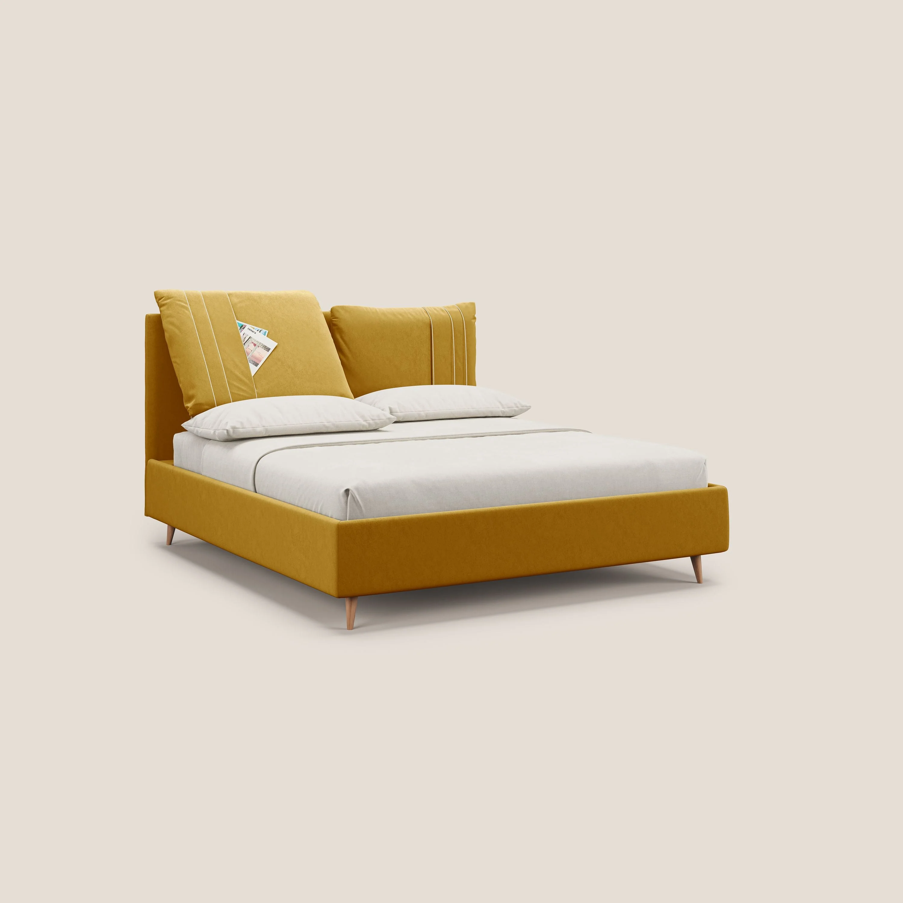Nathan lit coffre avec coussins réglables et poches en microfibre velours imperméable T09 jaune