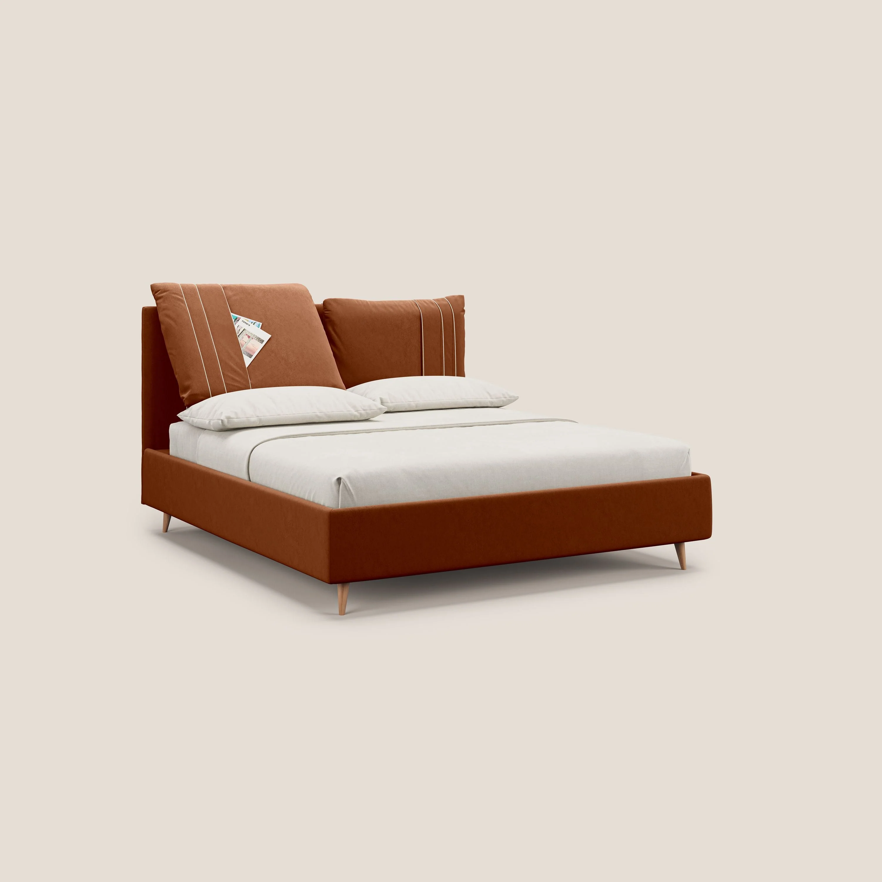 Nathan lit coffre avec coussins réglables et poches en microfibre velours imperméable T09 rouille