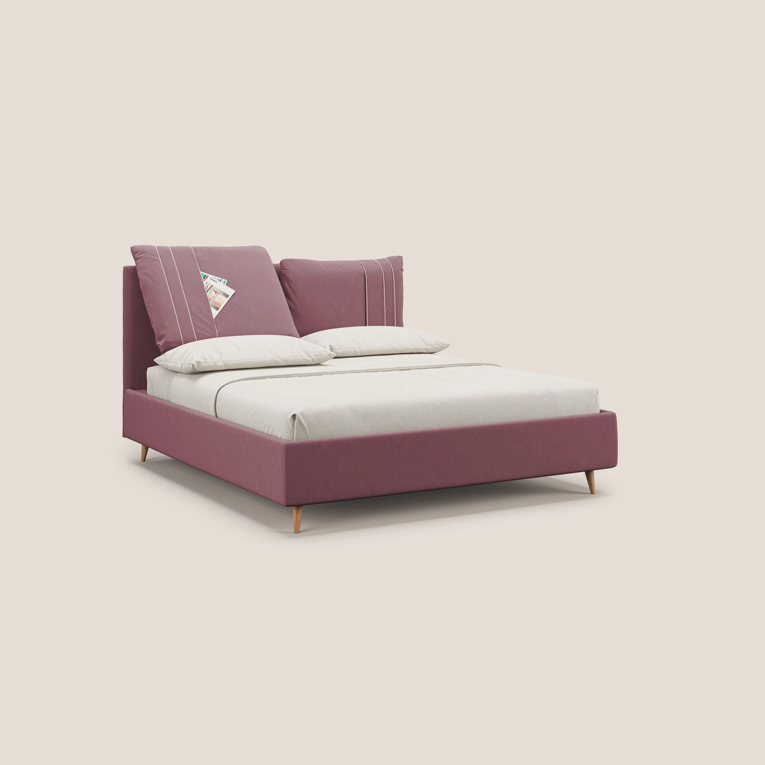 Nathan lit coffre avec coussins réglables et poches en microfibre velours imperméable T09 saumon