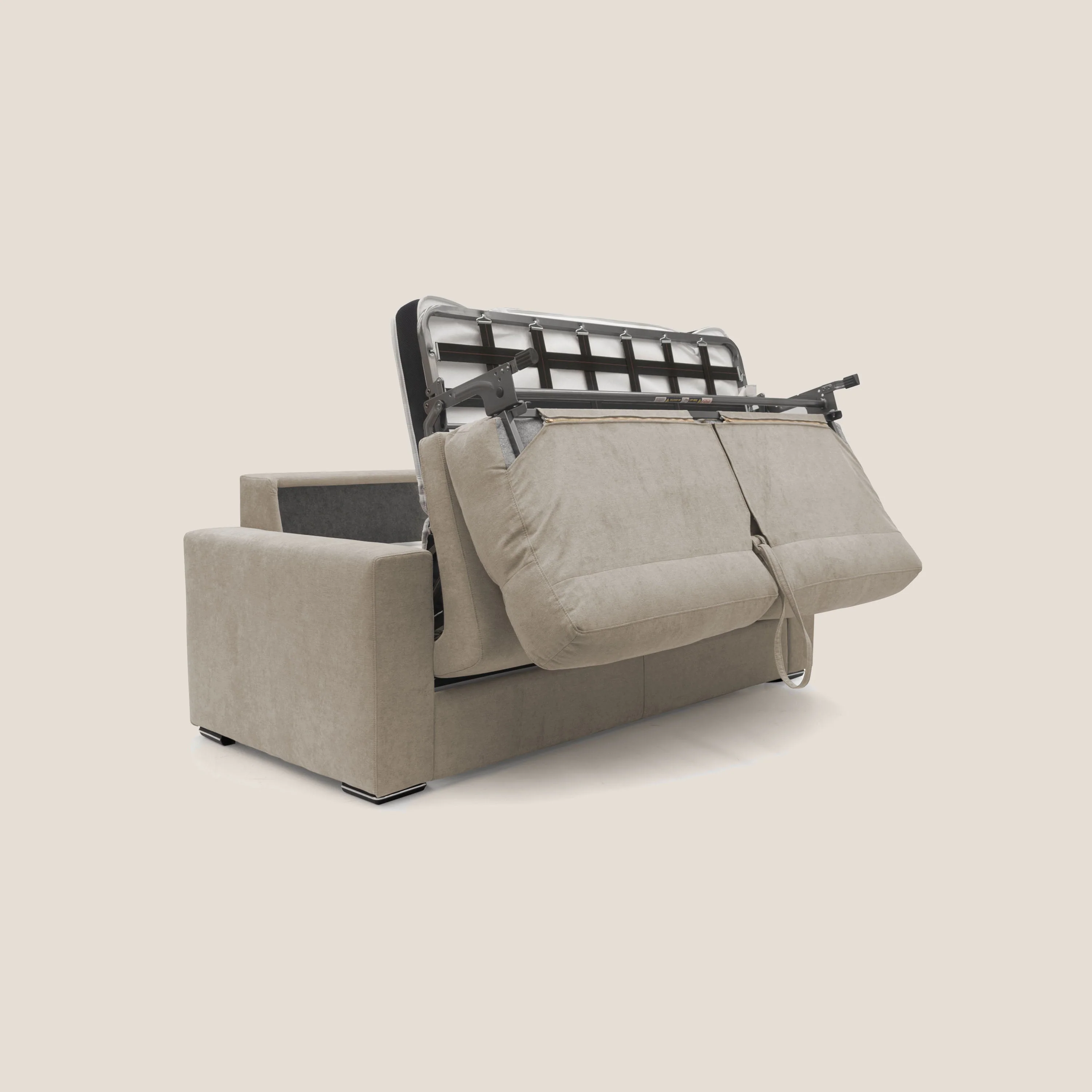 Nikita canapé lit convertible avec haut dossier moelleux en tissu doux imperméable T02 beige - Image 6