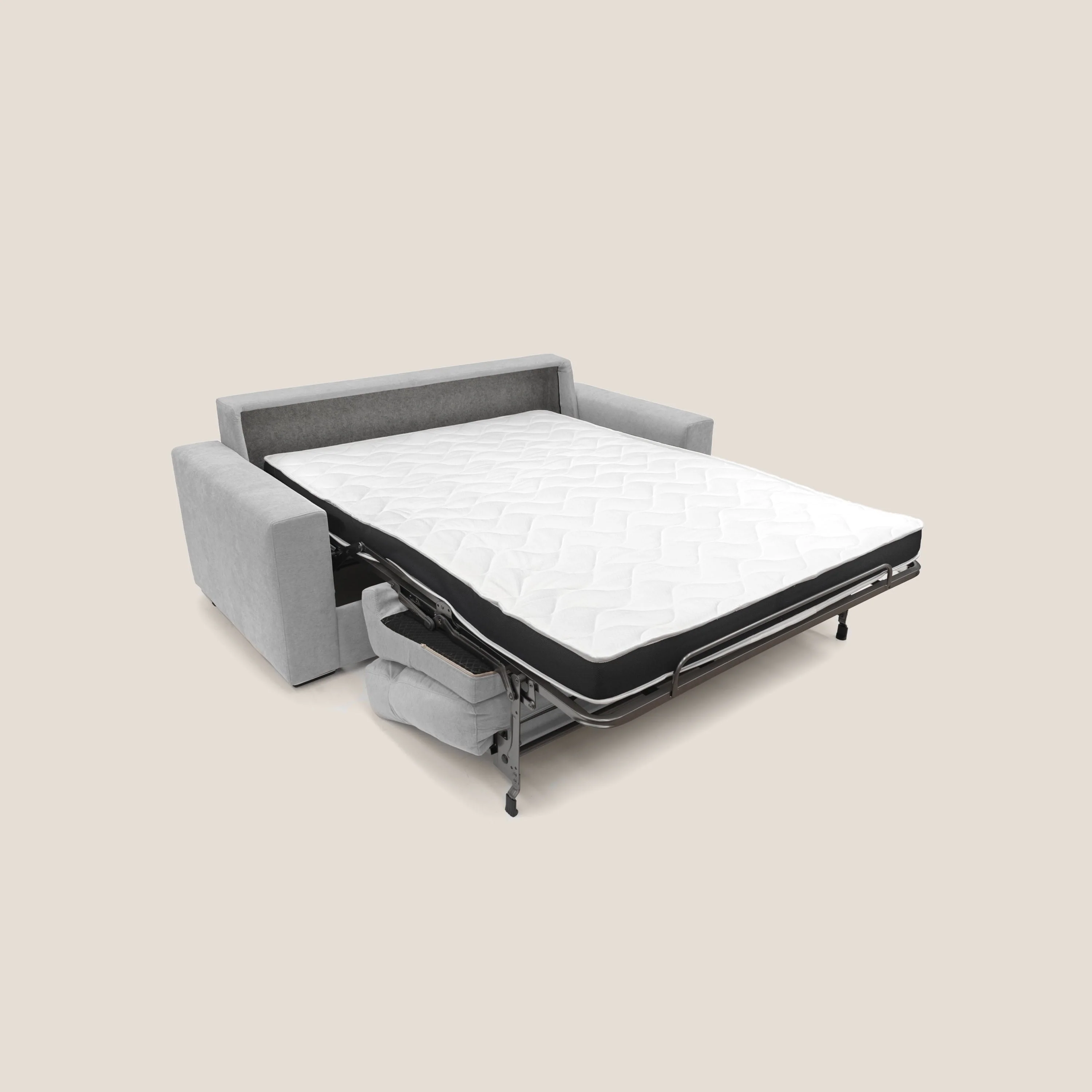 Nikita canapé lit convertible avec haut dossier moelleux en tissu doux imperméable T02 gris clair - Image 2
