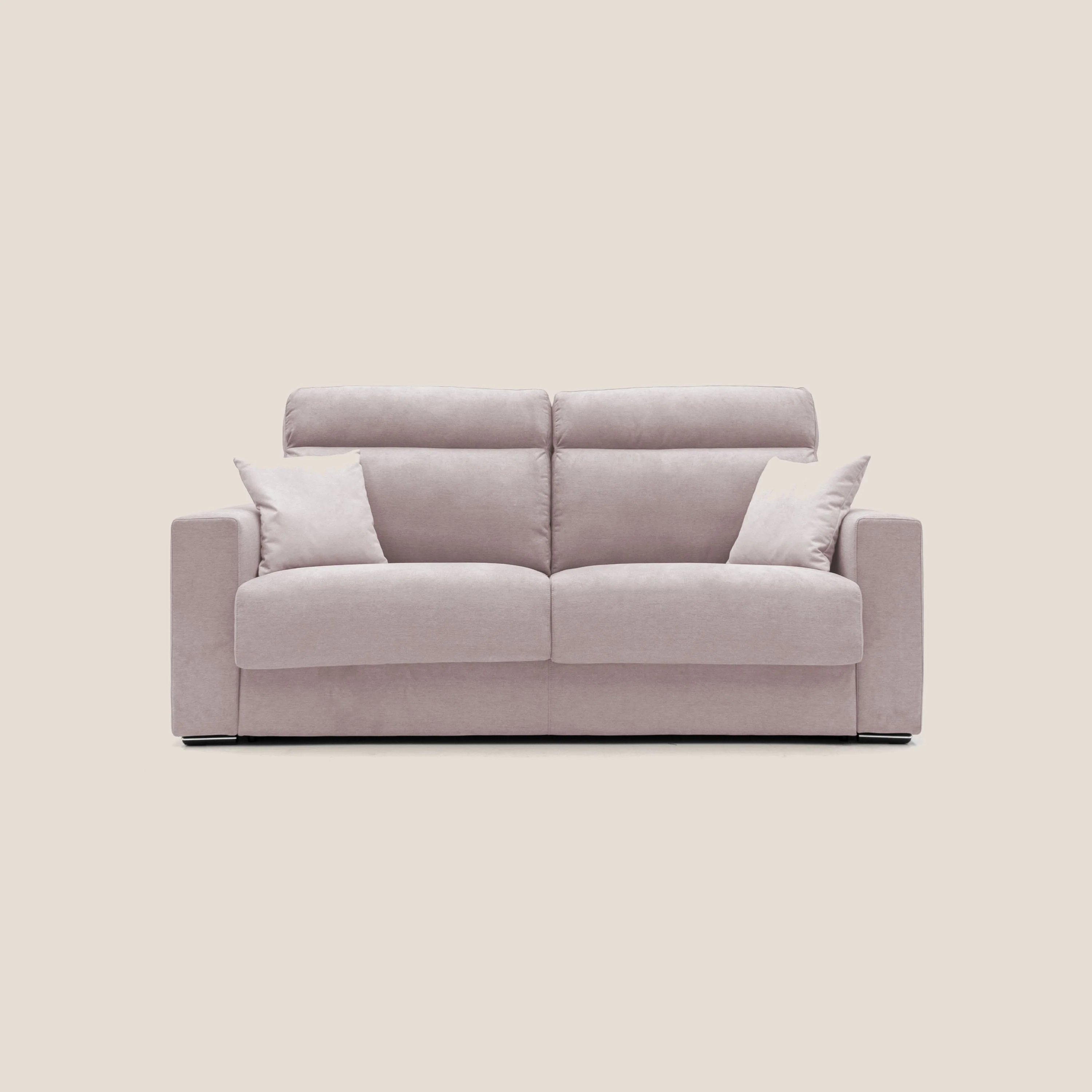 Nikita canapé lit convertible avec haut dossier moelleux en tissu doux imperméable T02 rose