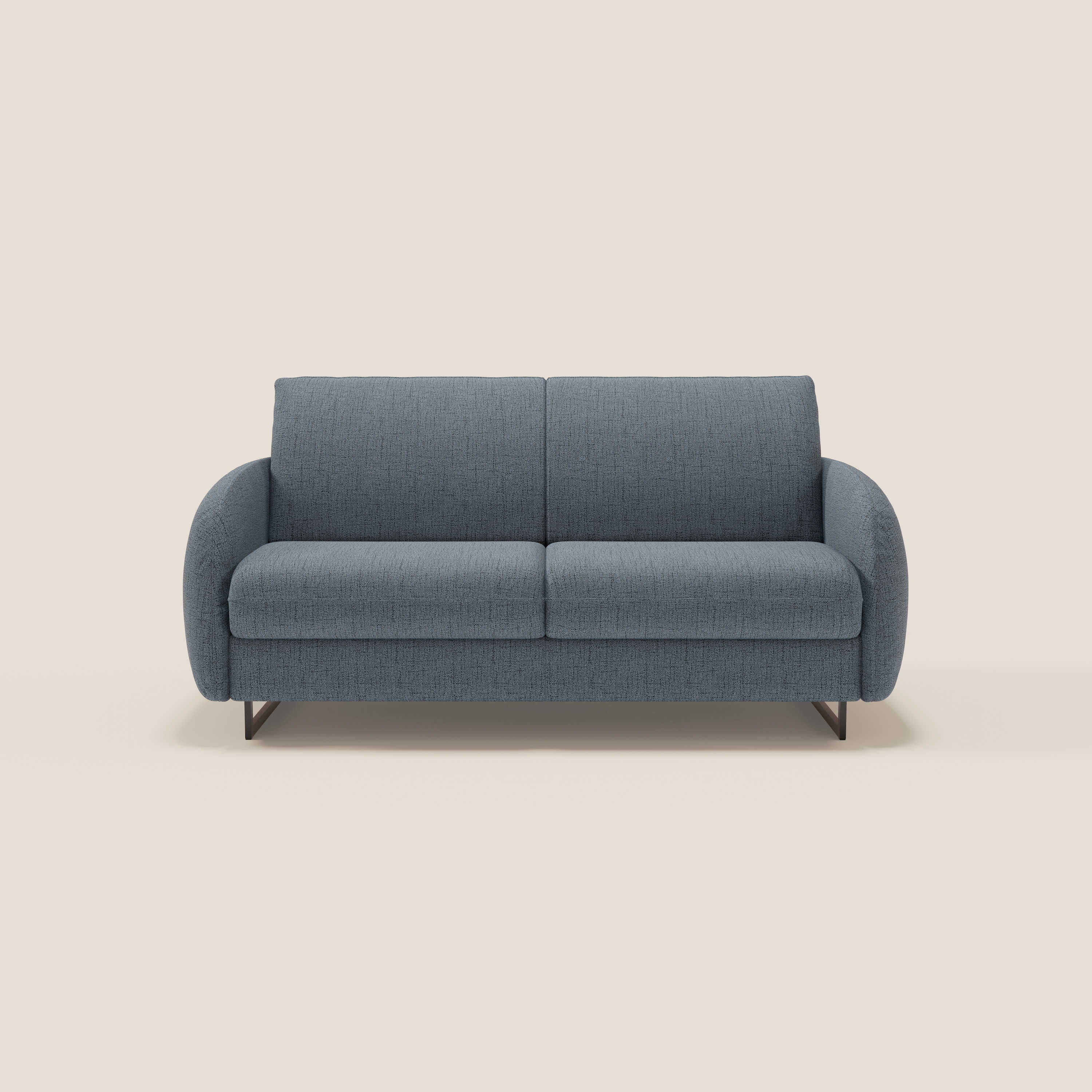 Ninfea Canapé convertible de design avec pieds hauts en métal et matelas H18 cm en tissu imperméable T03 bleu
