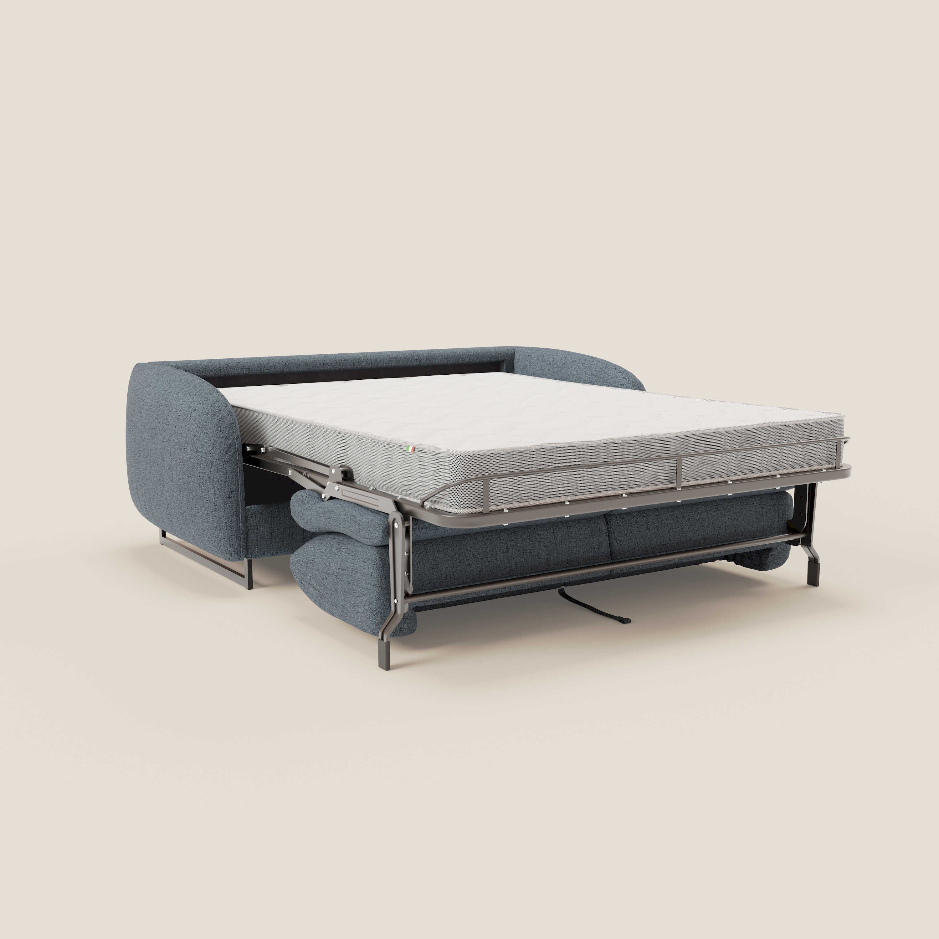 Ninfea Canapé convertible de design avec pieds hauts en métal et matelas H18 cm en tissu imperméable T03 bleu - Image 11