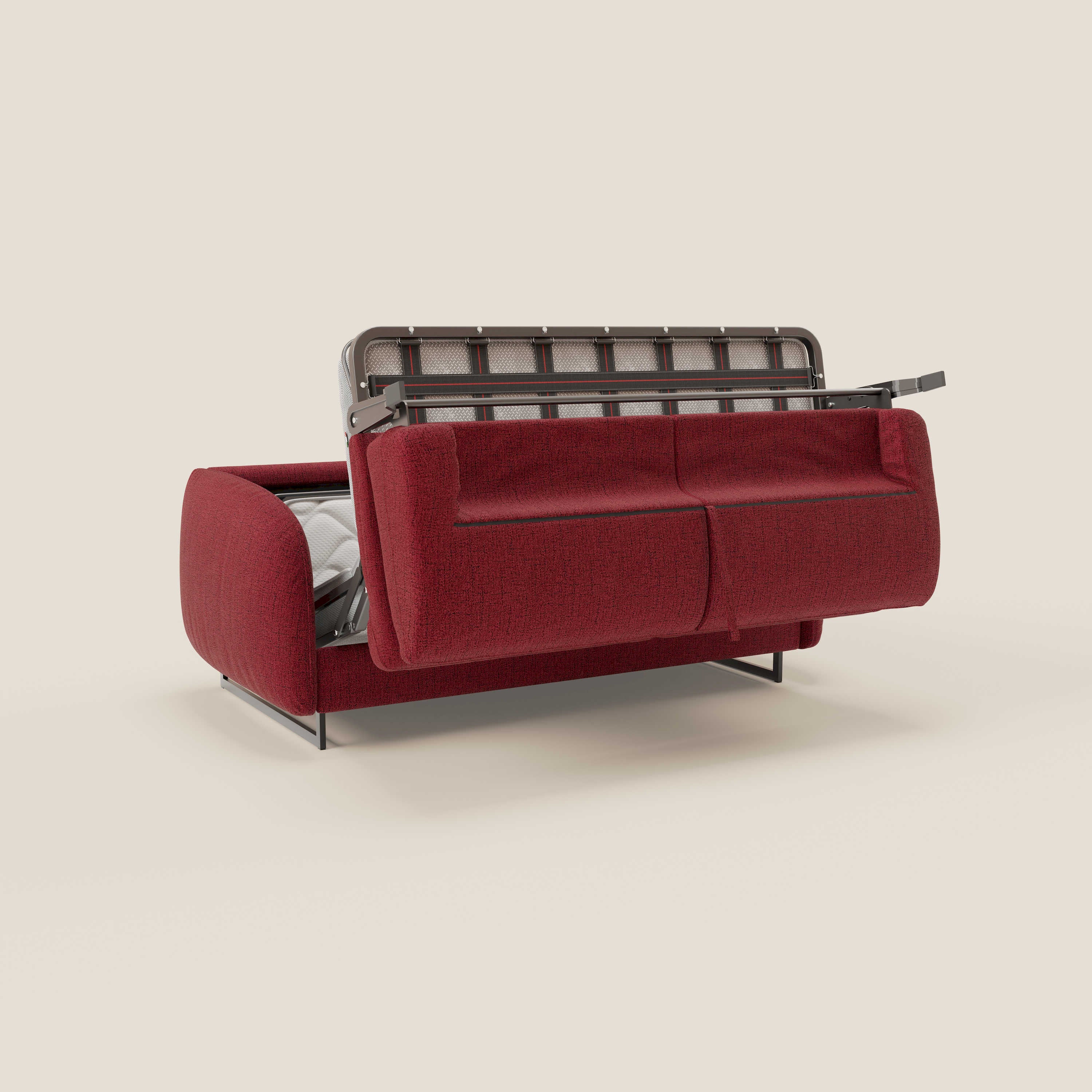 Ninfea Canapé convertible de design avec pieds hauts en métal et matelas H18 cm en tissu imperméable T03 rouge - Image 10