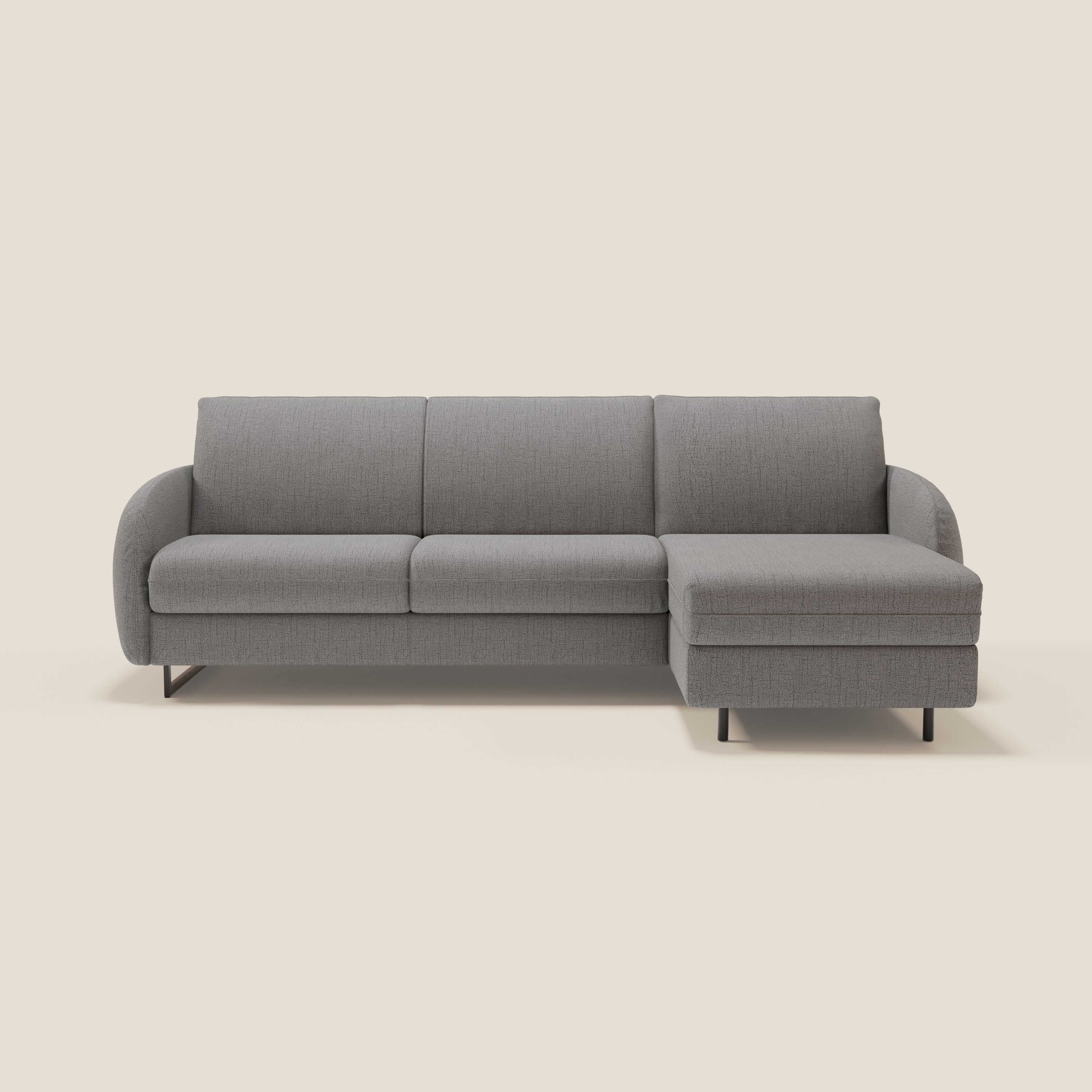 Ninfea Canapé d'angle convertible avec chaise longue coffre, matelas H18 cm et pieds en métal en tissu imperméable T03 gris