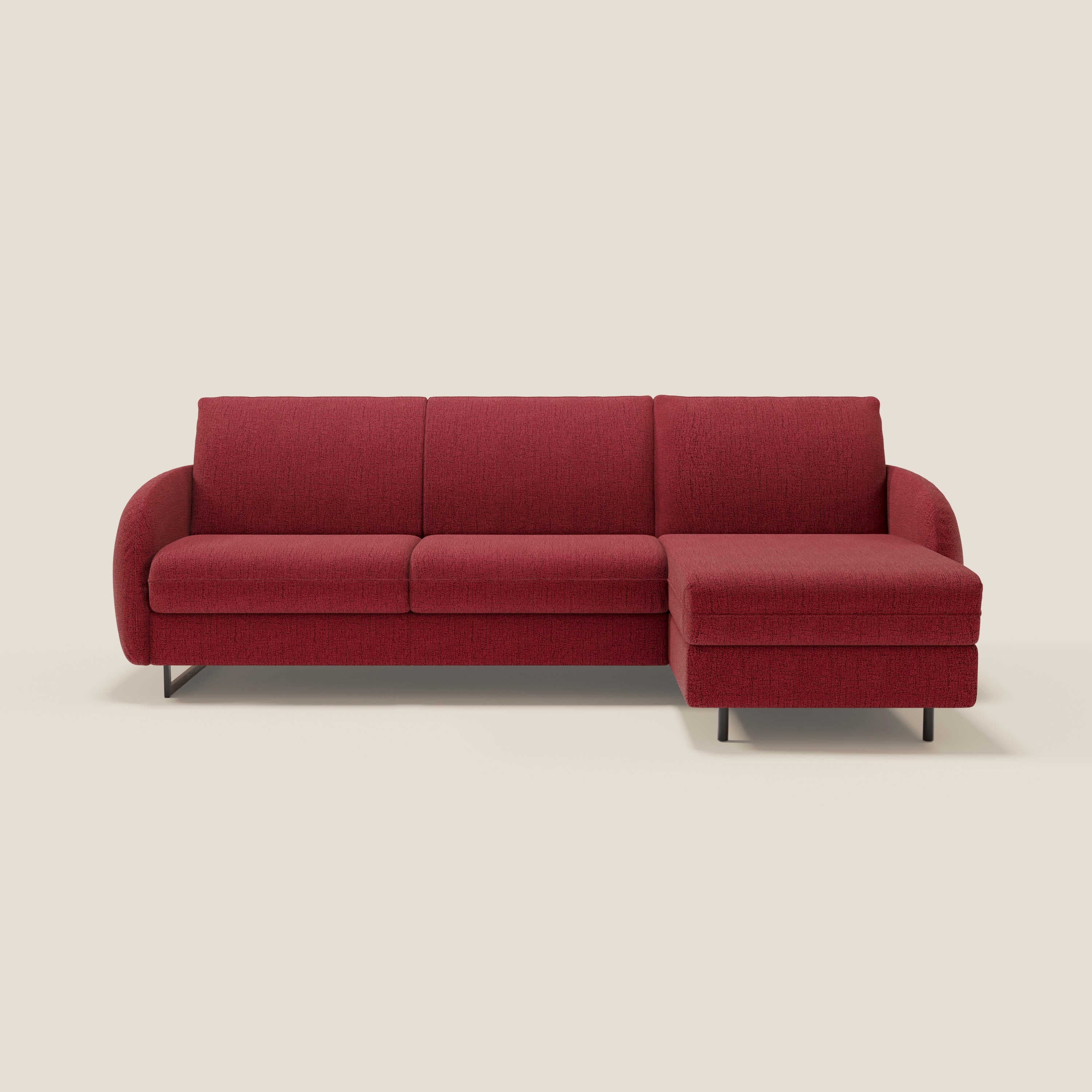 Ninfea Canapé d'angle convertible avec chaise longue coffre, matelas H18 cm et pieds en métal en tissu imperméable T03 rouge