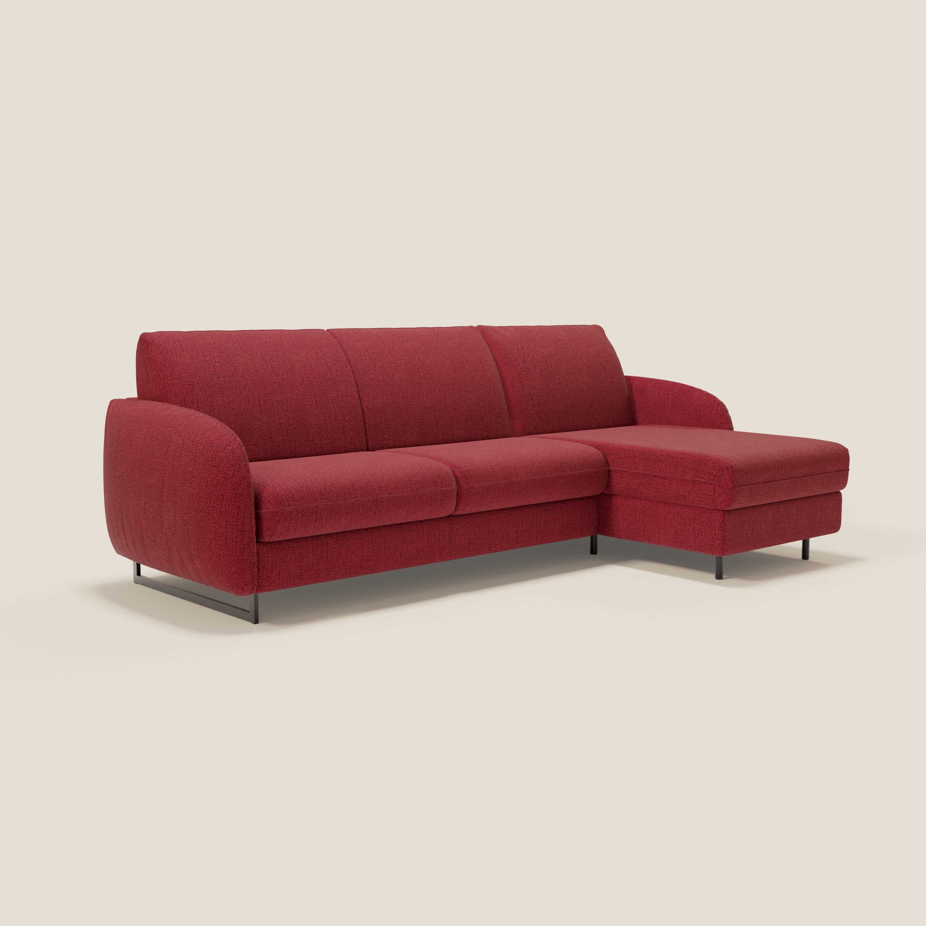 Ninfea Canapé d'angle convertible avec chaise longue coffre, matelas H18 cm et pieds en métal en tissu imperméable T03 rouge - Image 3