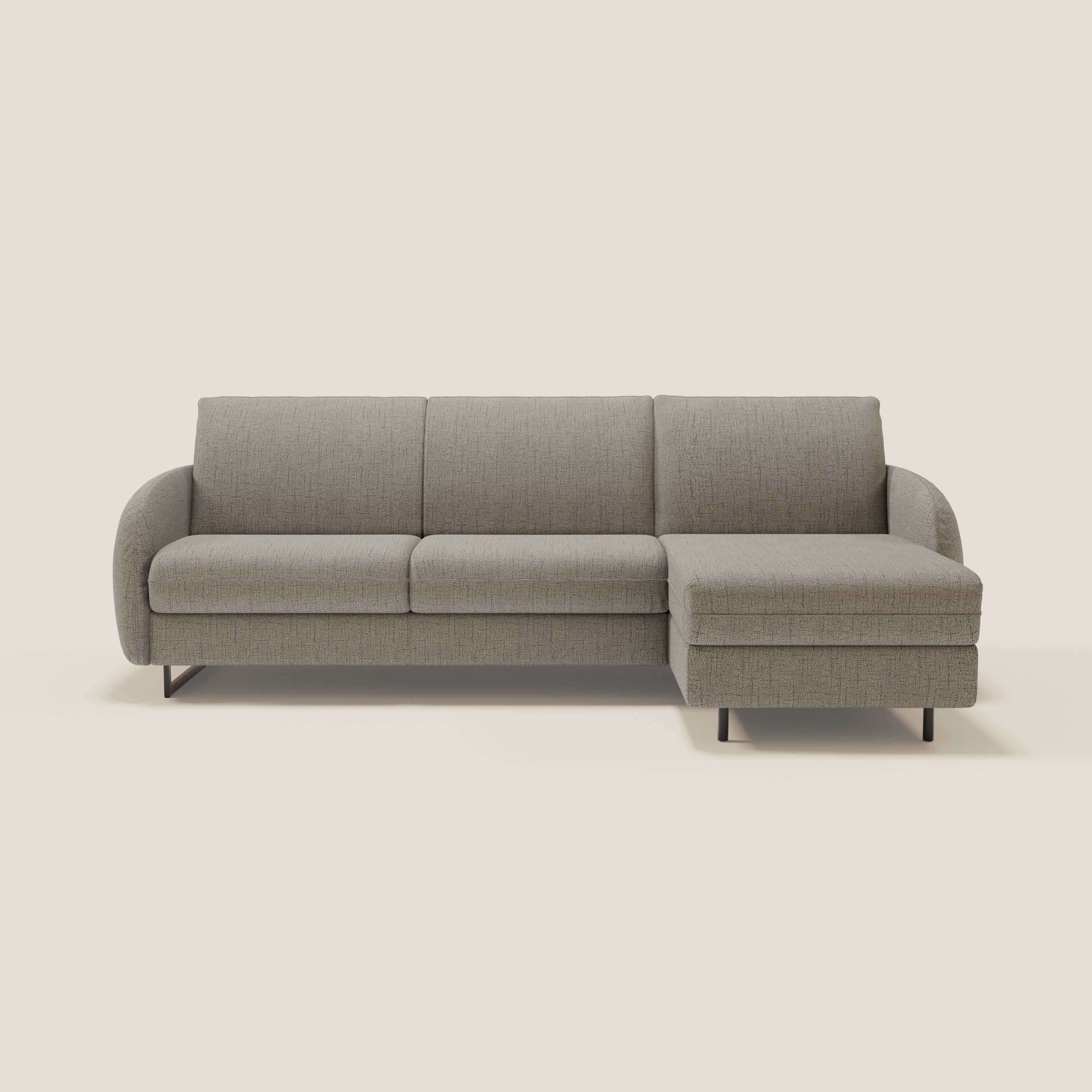 Ninfea Canapé d'angle convertible avec chaise longue coffre, matelas H18 cm et pieds en métal en tissu imperméable T03 taupe