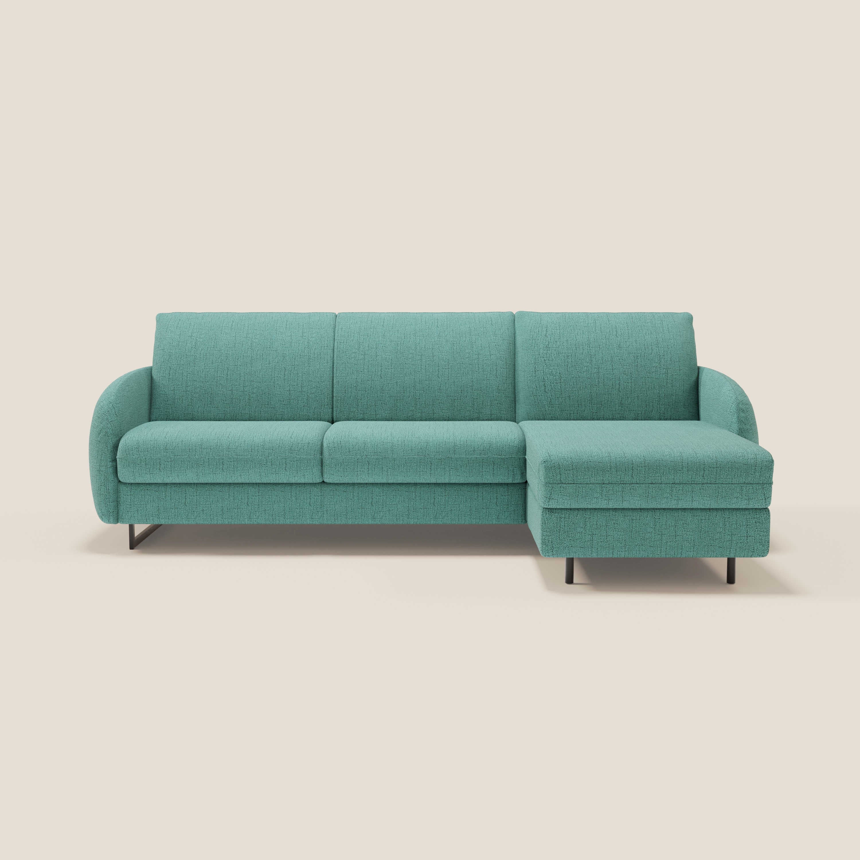 Ninfea Canapé d'angle convertible avec chaise longue coffre, matelas H18 cm et pieds en métal en tissu imperméable T03 vert aquamarine
