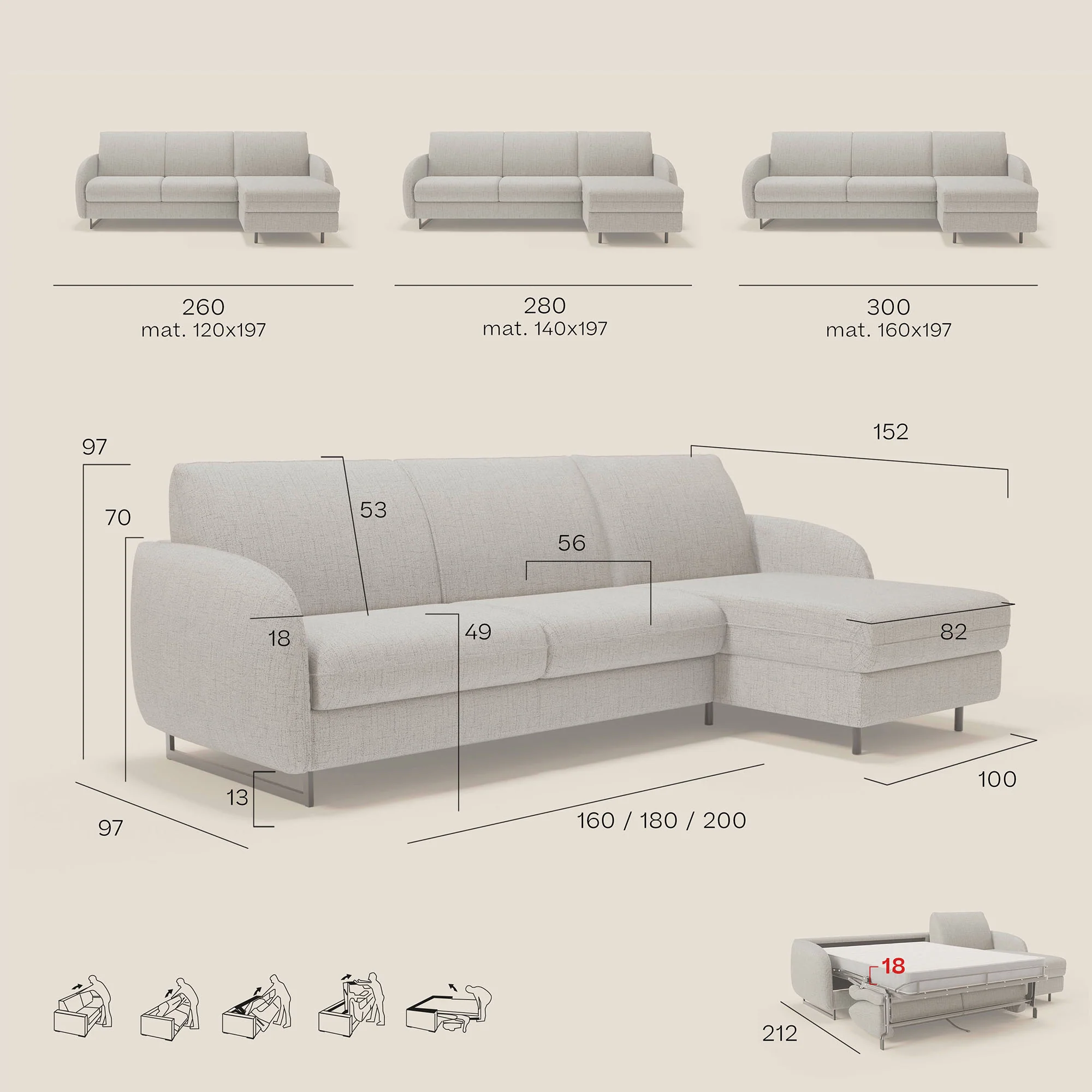 Ninfea Canapé d'angle convertible avec chaise longue coffre, matelas H18 cm et pieds en métal en tissu imperméable T03 vert aquamarine - Image 13