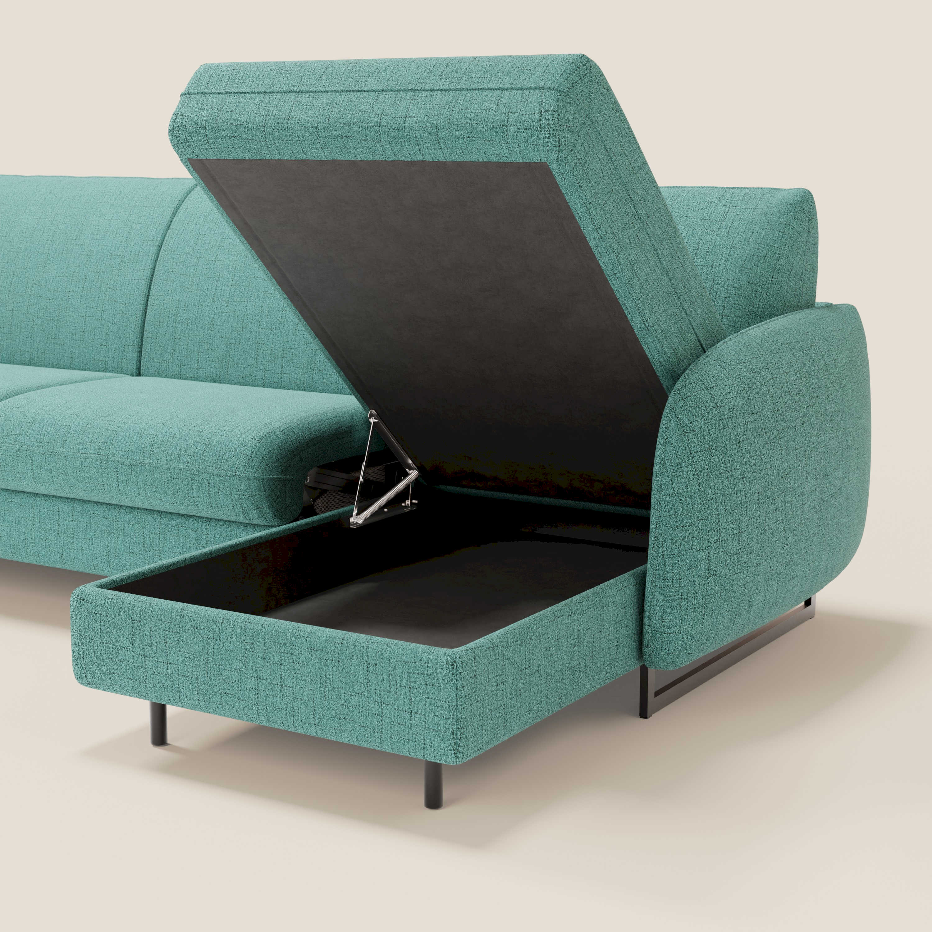 Ninfea Canapé d'angle convertible avec chaise longue coffre, matelas H18 cm et pieds en métal en tissu imperméable T03 vert aquamarine - Image 5
