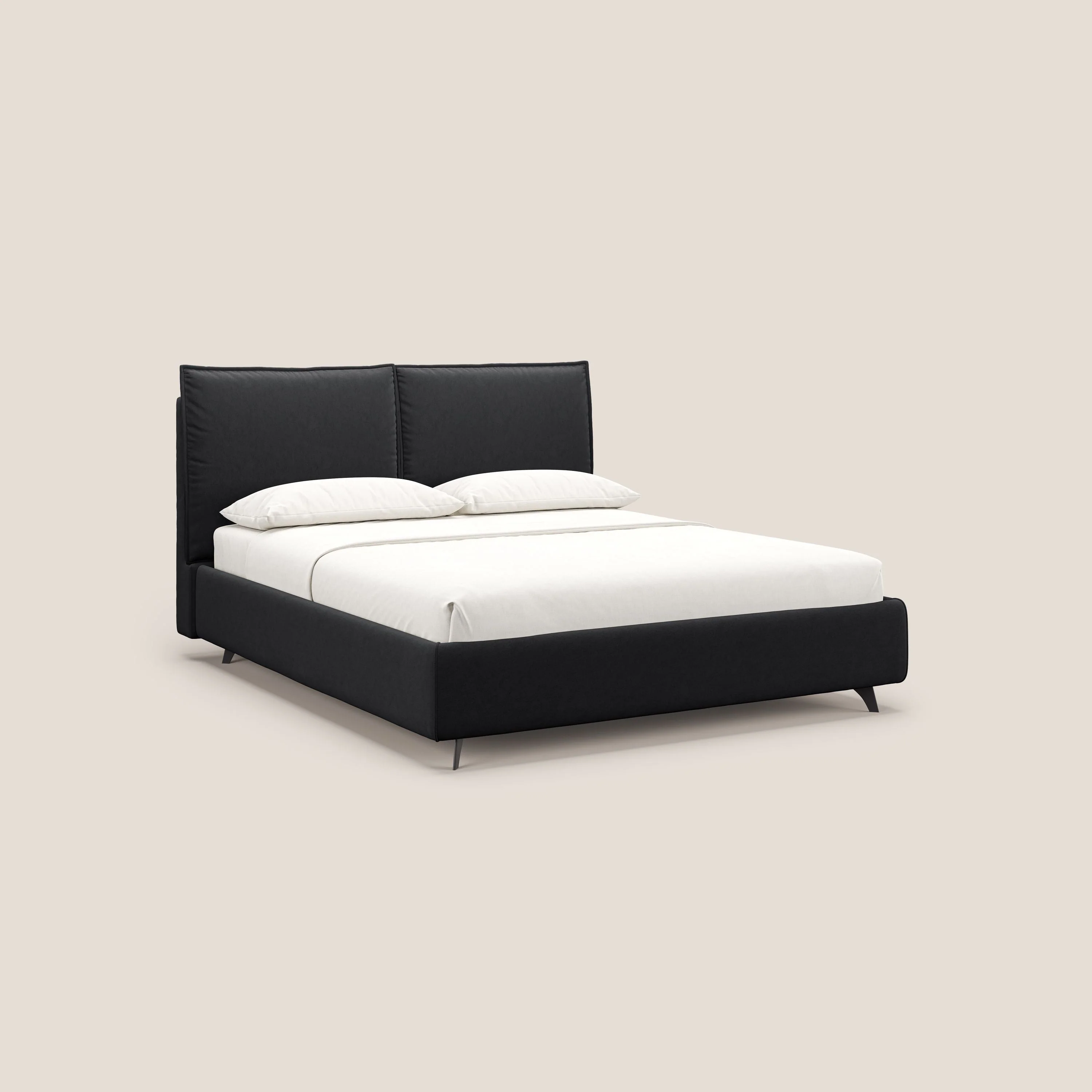 Nives lit rembourré avec coffre déhoussable en microfibre velours imperméable T09 anthracite