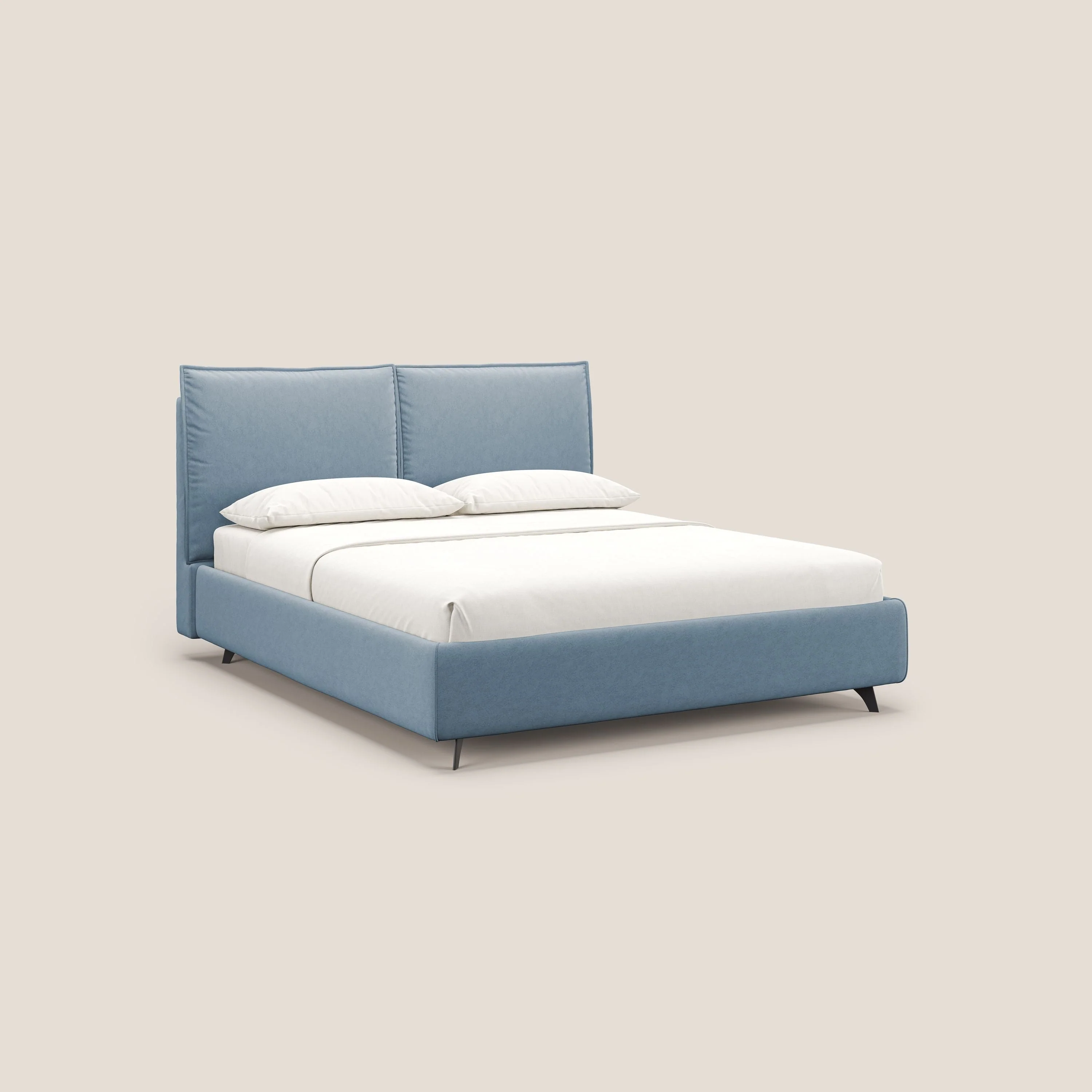 Nives lit rembourré avec coffre déhoussable en microfibre velours imperméable T09 bleu gris