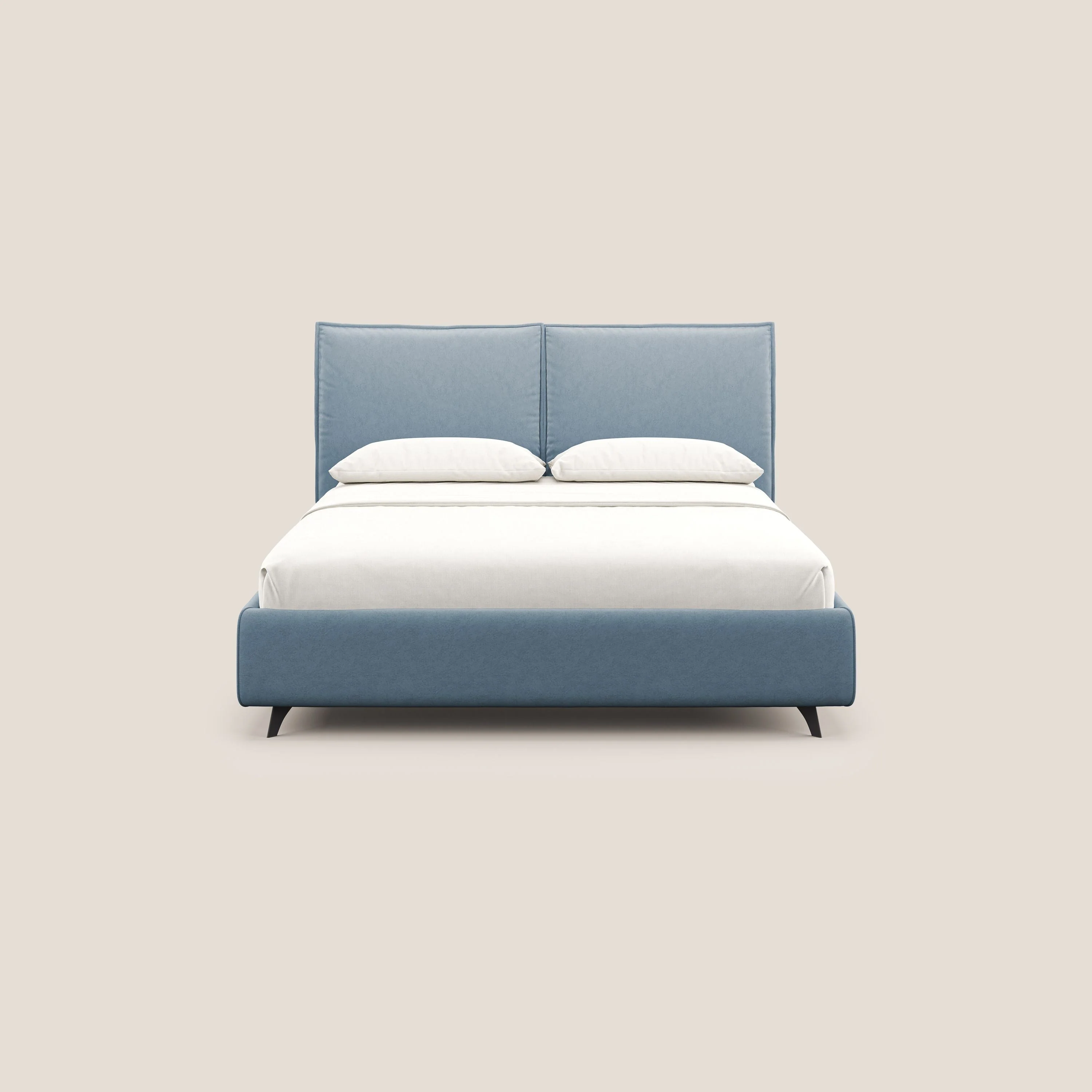 Nives lit rembourré avec coffre déhoussable en microfibre velours imperméable T09 bleu gris - Image 3