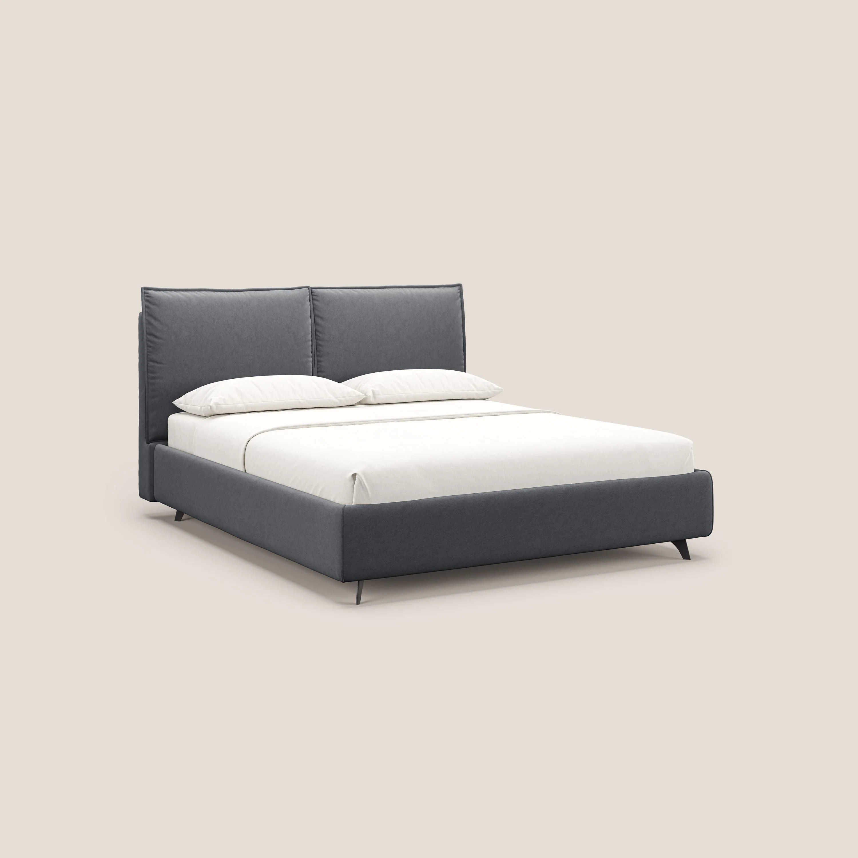 Nives lit rembourré avec coffre déhoussable en microfibre velours imperméable T09 gris