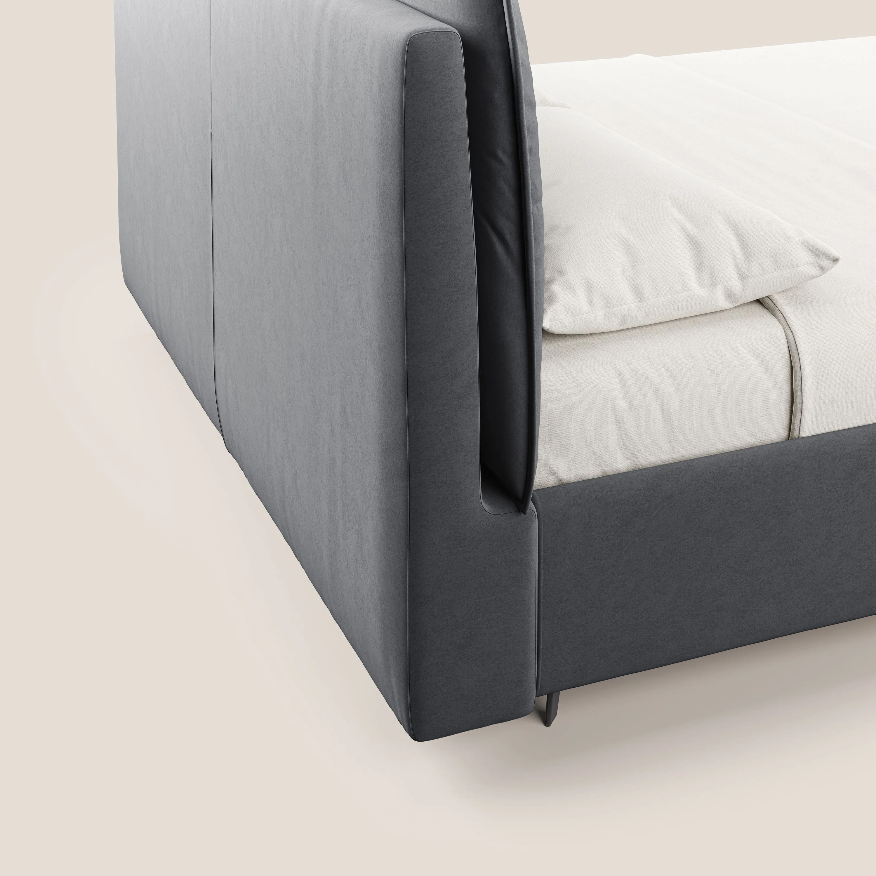 Nives lit rembourré avec coffre déhoussable en microfibre velours imperméable T09 gris - Image 4