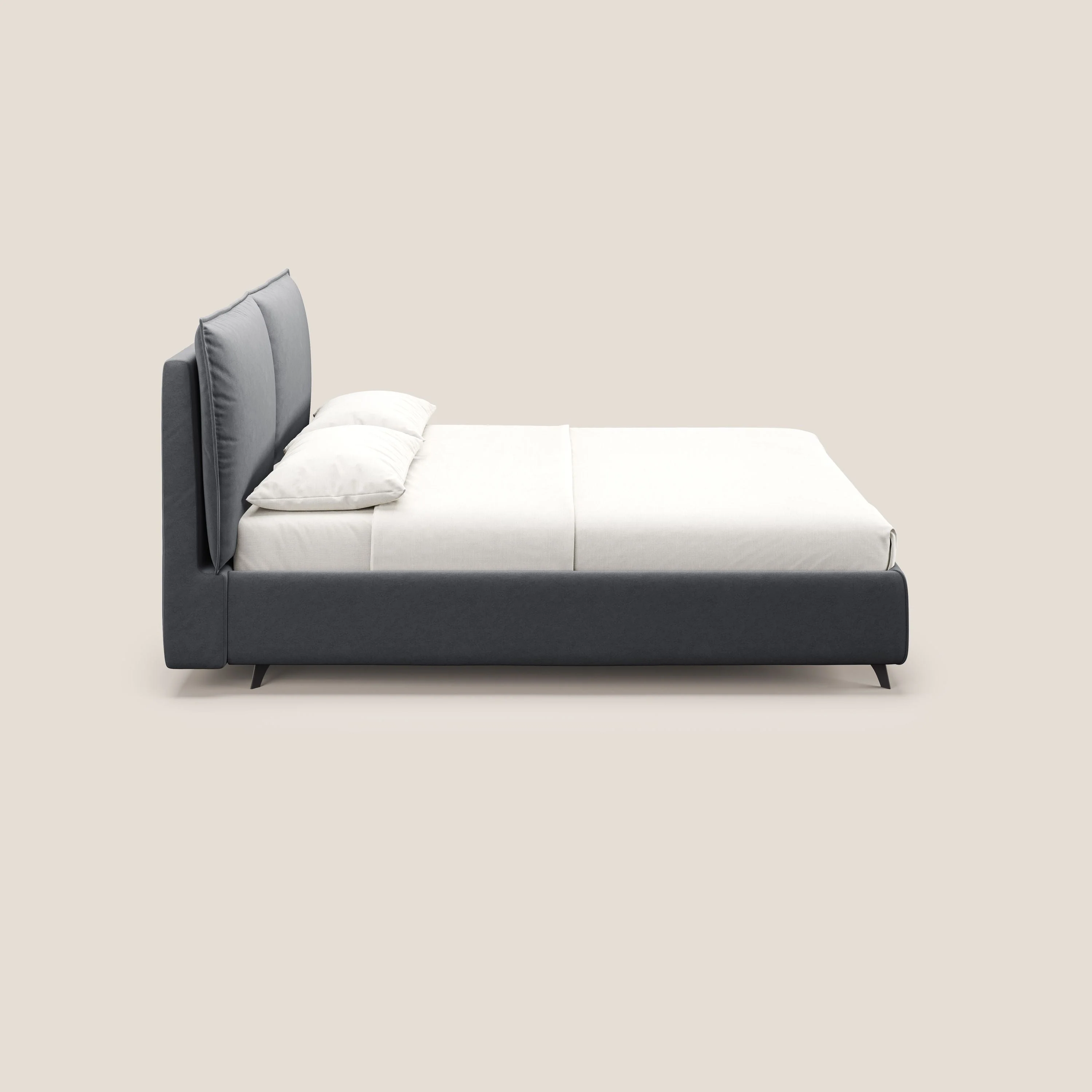 Nives lit rembourré avec coffre déhoussable en microfibre velours imperméable T09 gris - Image 5