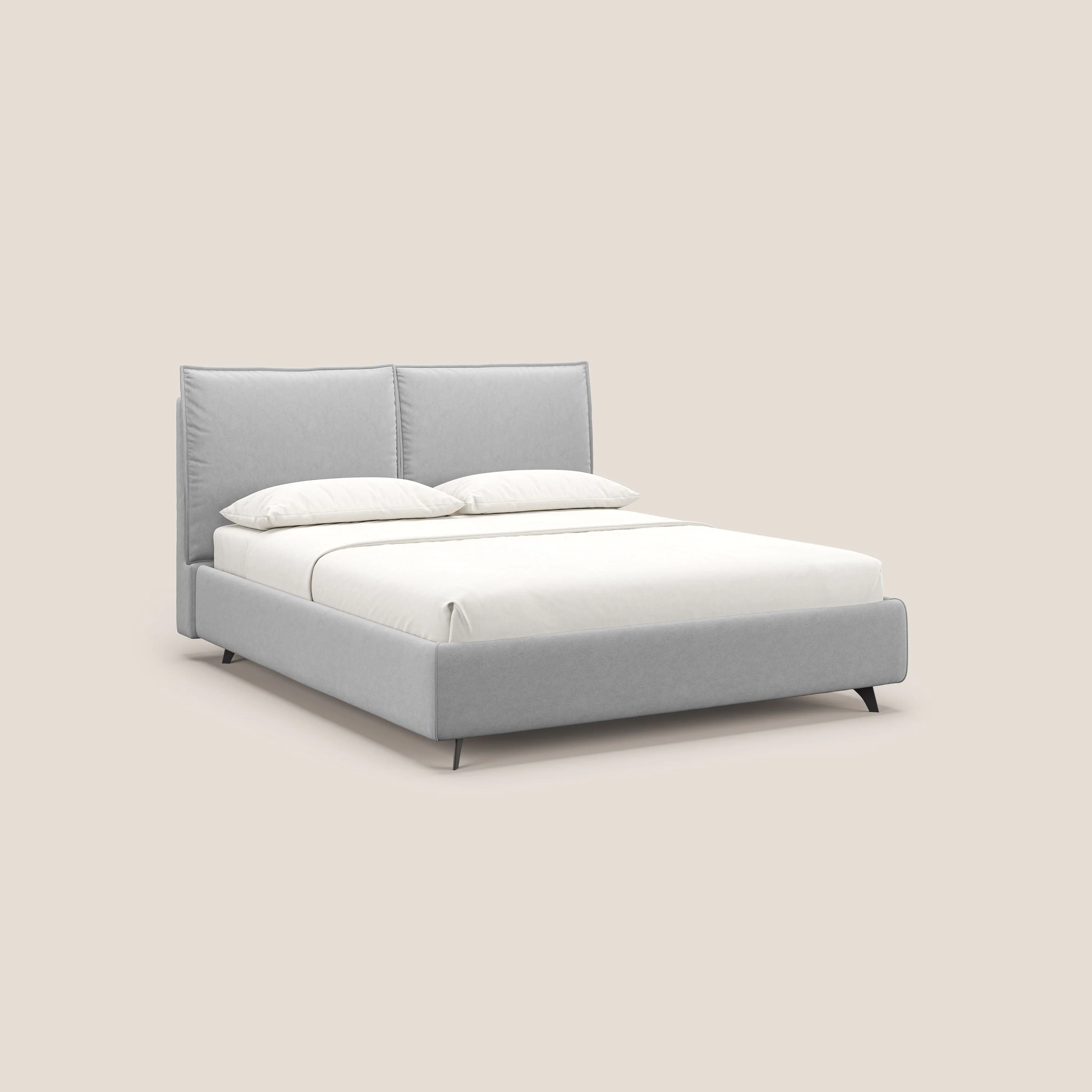 Nives lit rembourré avec coffre déhoussable en microfibre velours imperméable T09 gris clair