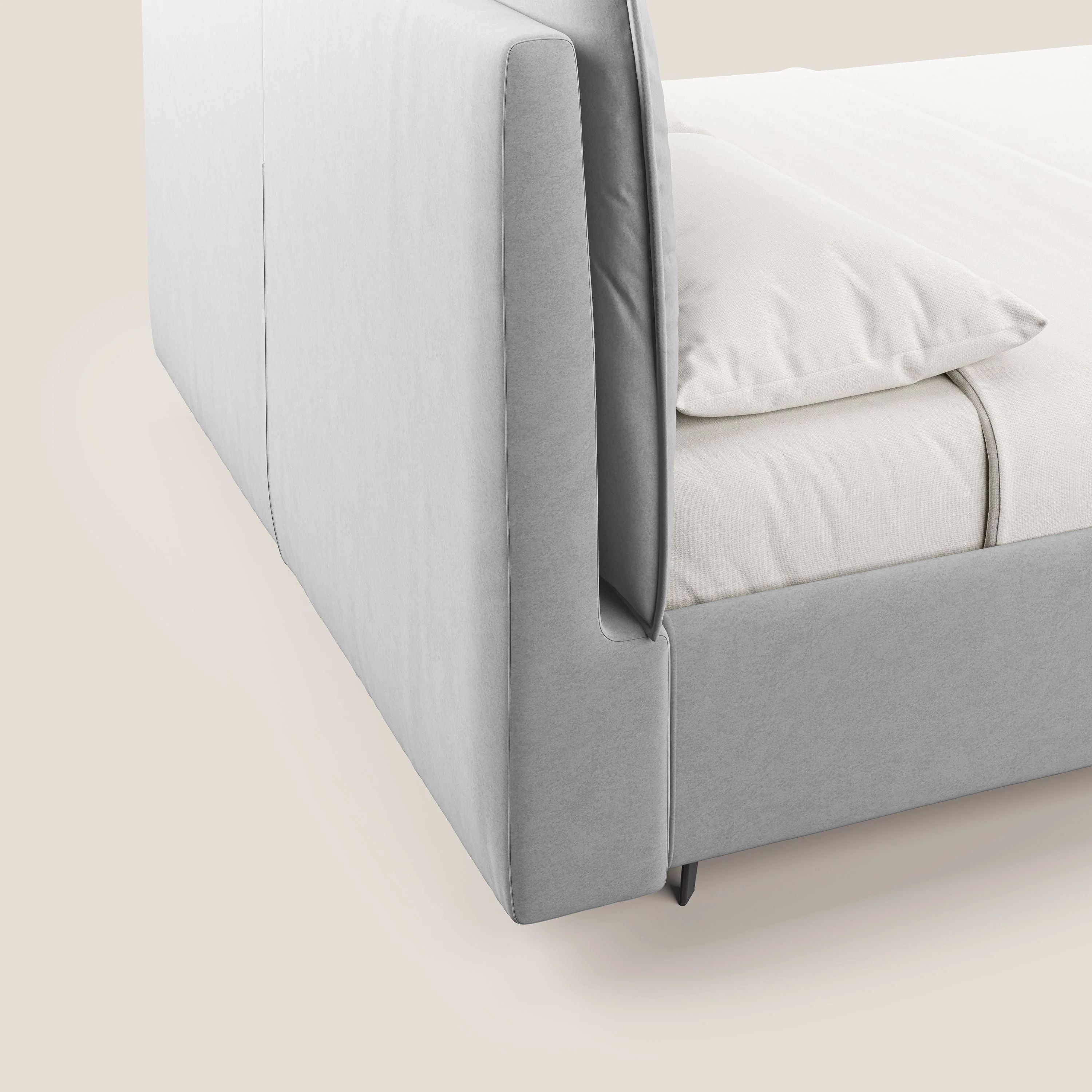 Nives lit rembourré avec coffre déhoussable en microfibre velours imperméable T09 gris clair - Image 4