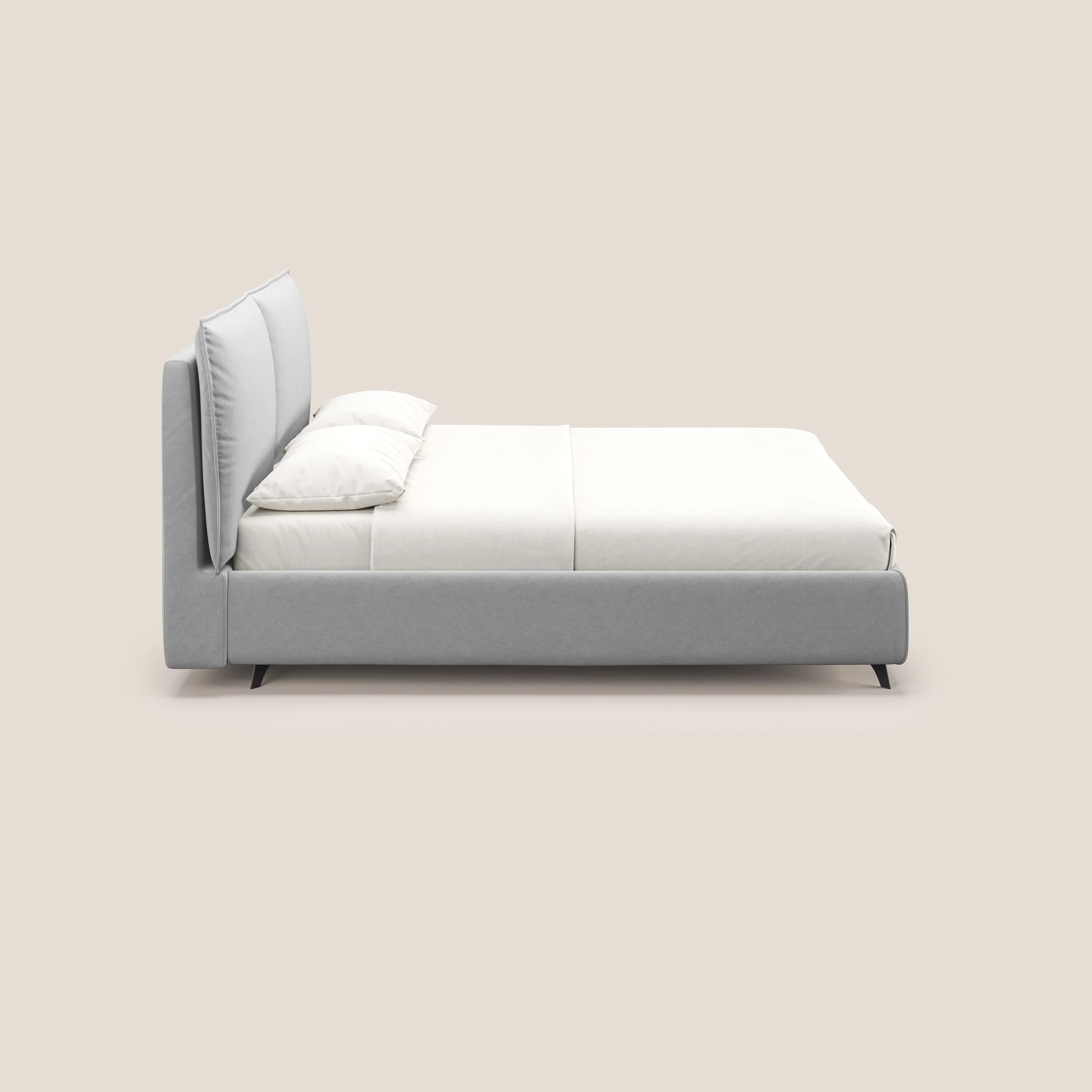 Nives lit rembourré avec coffre déhoussable en microfibre velours imperméable T09 gris clair - Image 5