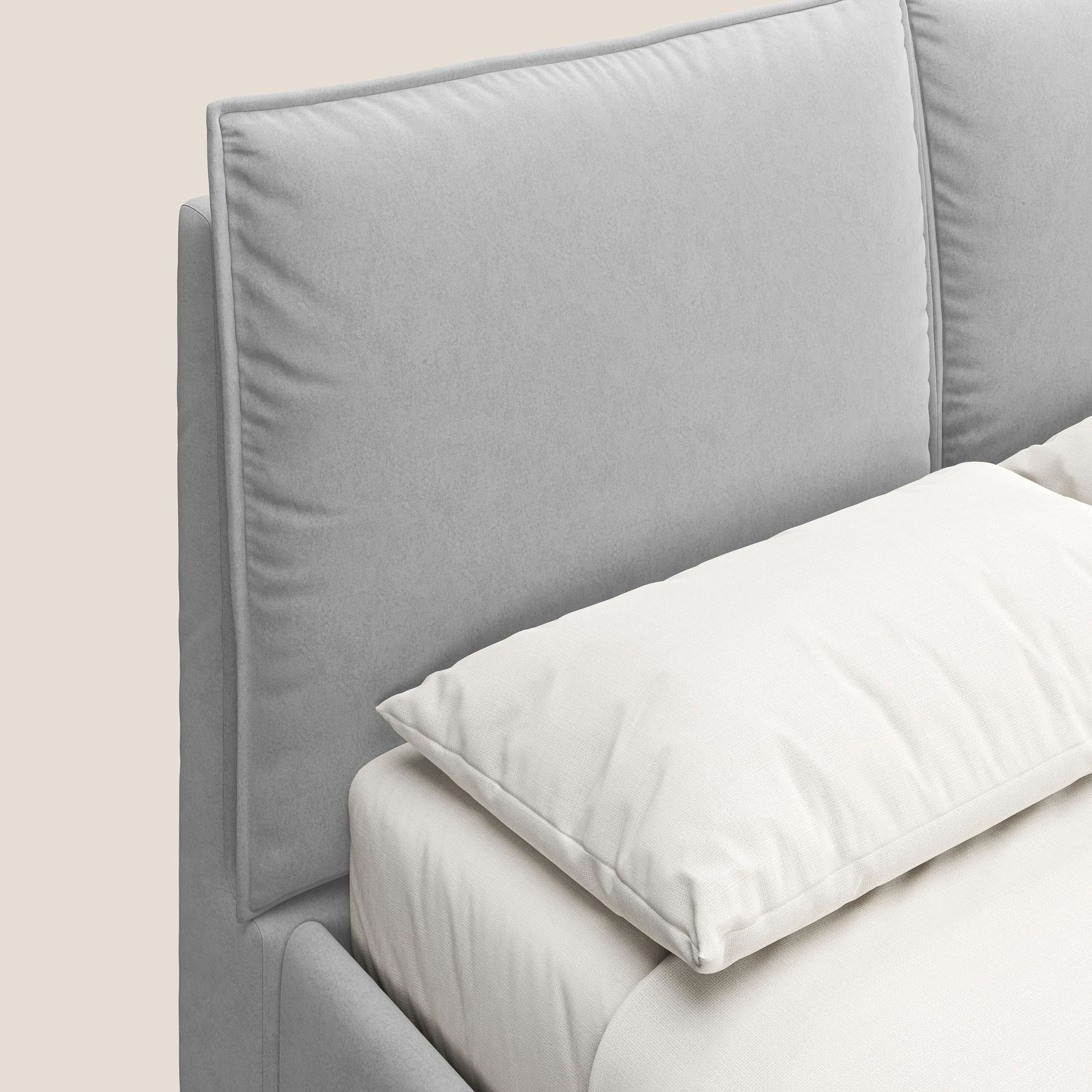Nives lit rembourré avec coffre déhoussable en microfibre velours imperméable T09 gris clair - Image 7