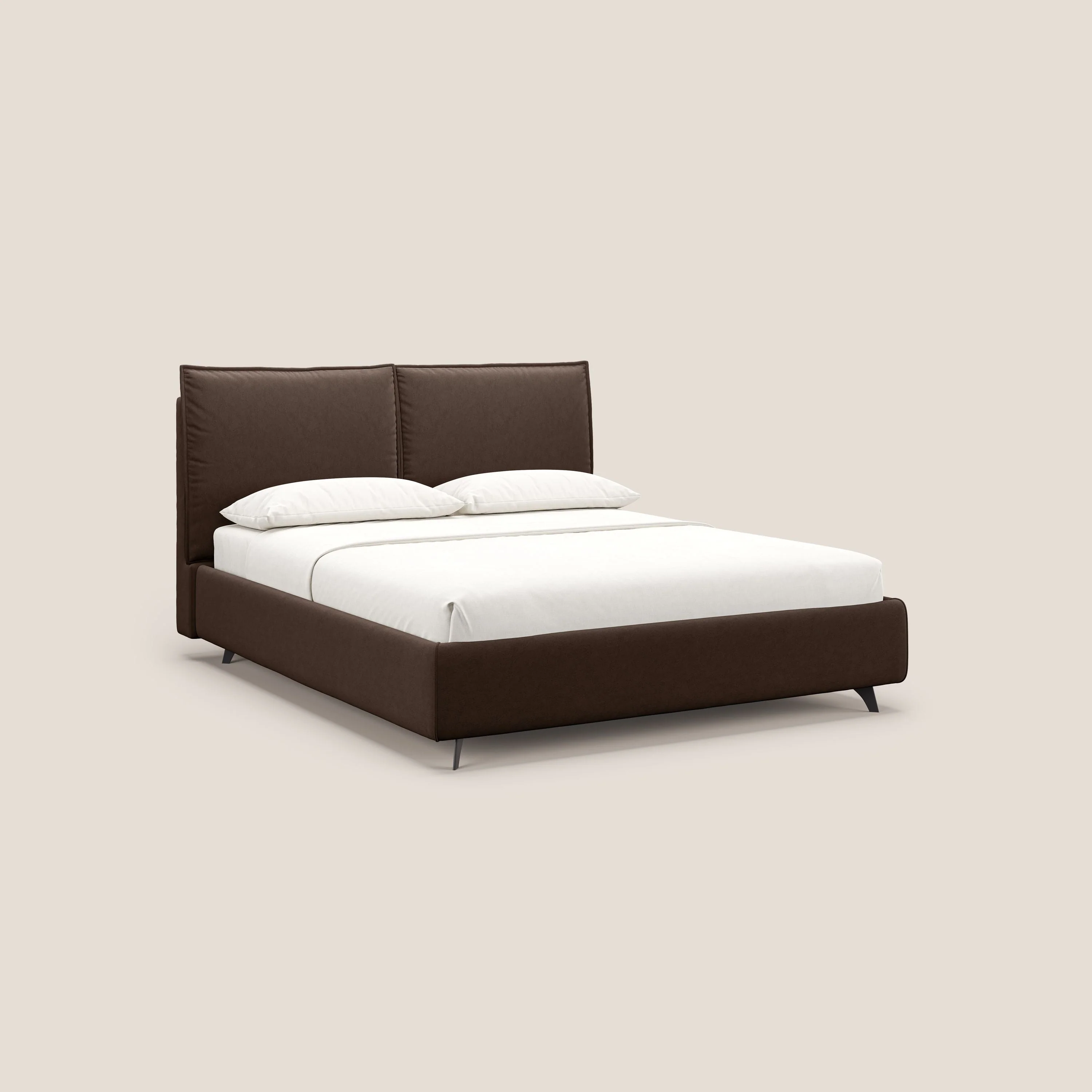 Nives lit rembourré avec coffre déhoussable en microfibre velours imperméable T09 marron