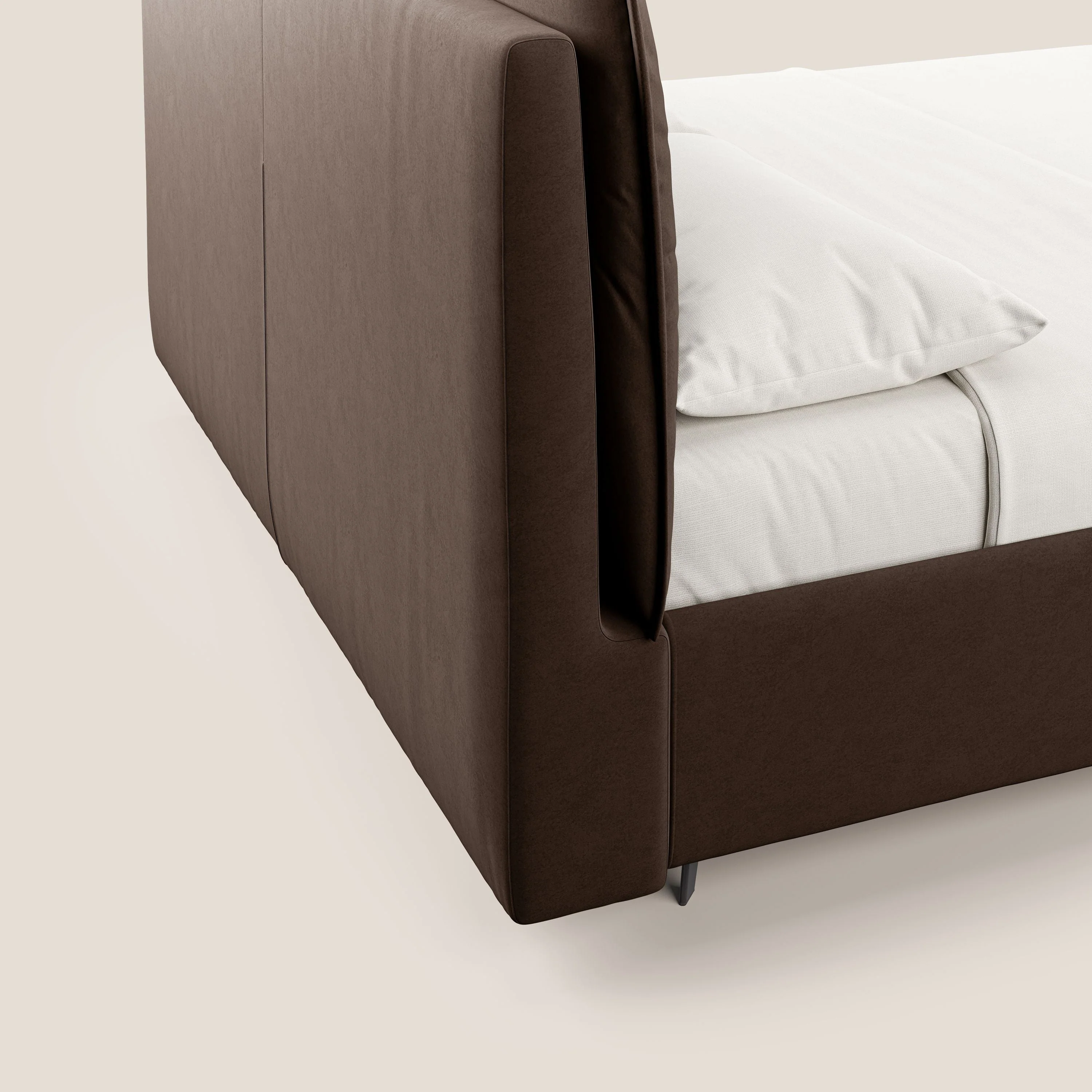 Nives lit rembourré avec coffre déhoussable en microfibre velours imperméable T09 marron - Image 5
