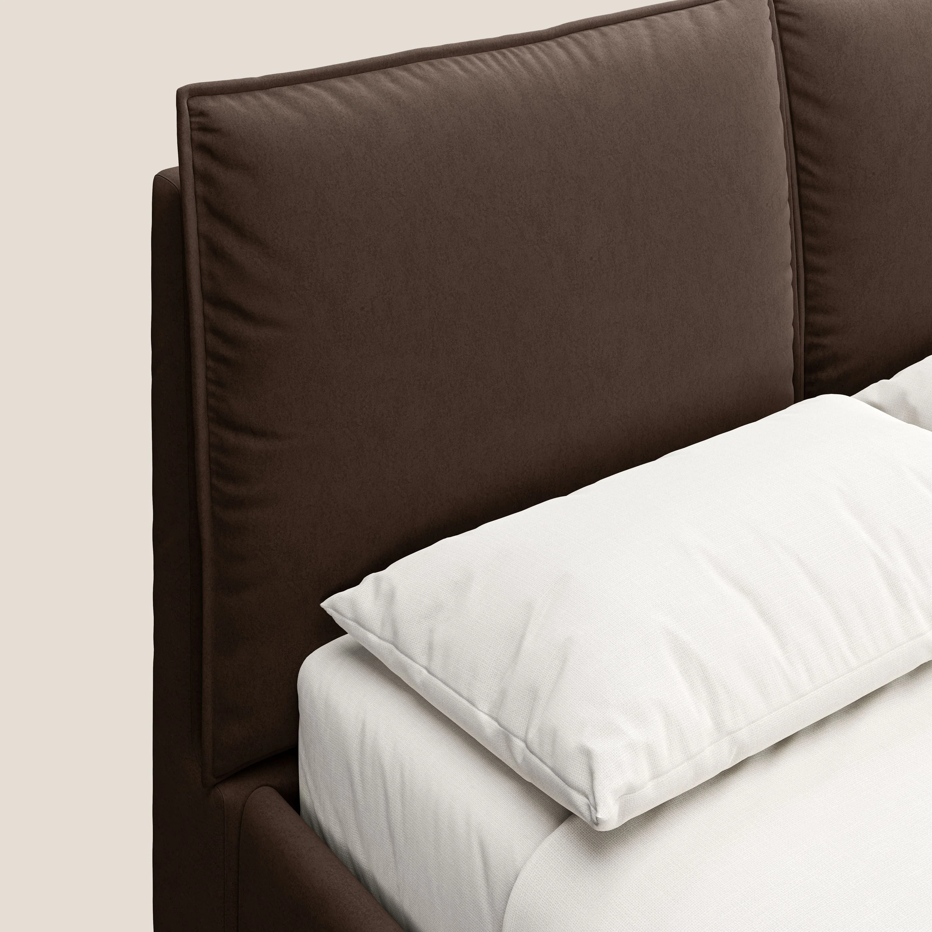 Nives lit rembourré avec coffre déhoussable en microfibre velours imperméable T09 marron - Image 7