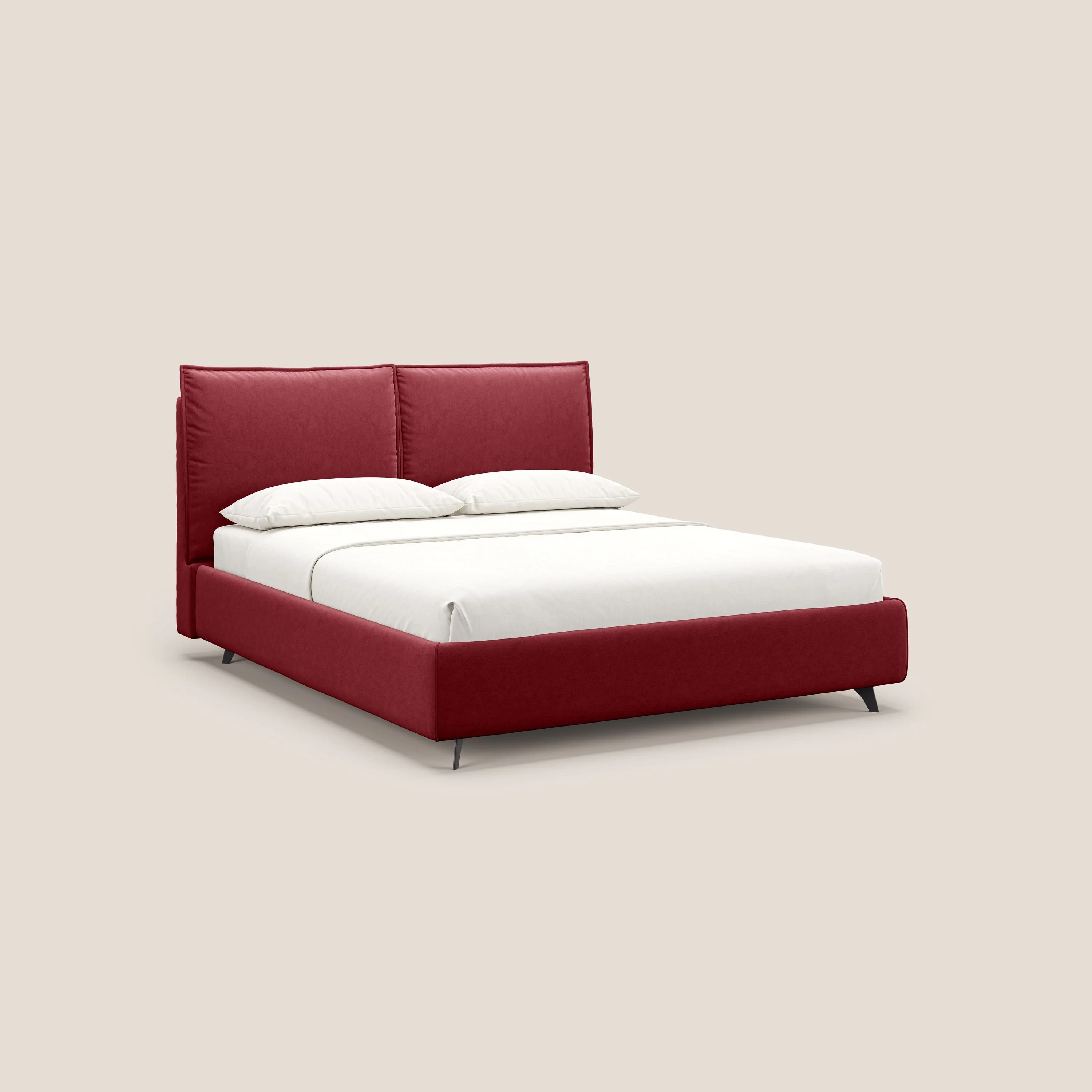 Nives lit rembourré avec coffre déhoussable en microfibre velours imperméable T09 rouge
