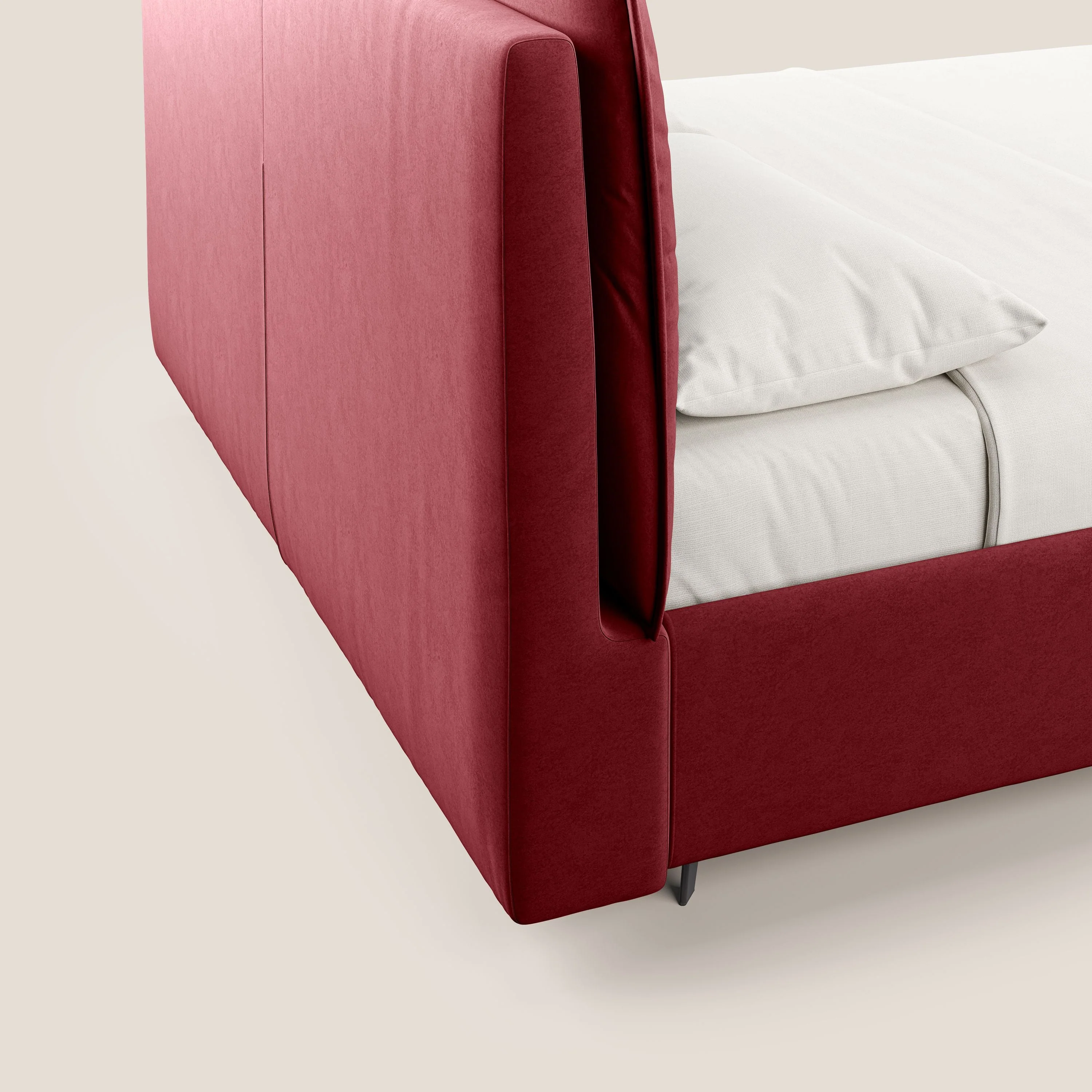 Nives lit rembourré avec coffre déhoussable en microfibre velours imperméable T09 rouge - Image 4