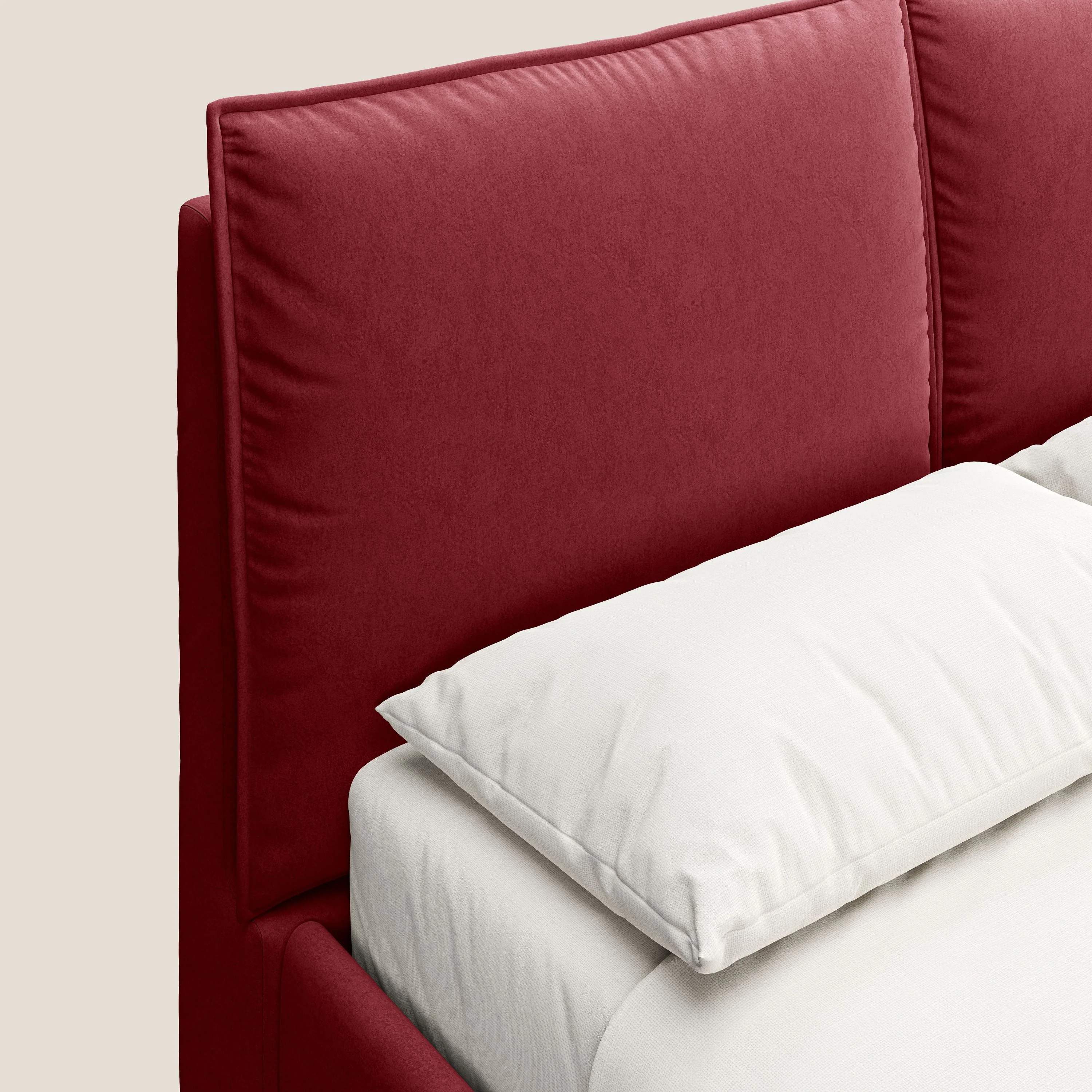 Nives lit rembourré avec coffre déhoussable en microfibre velours imperméable T09 rouge - Image 7