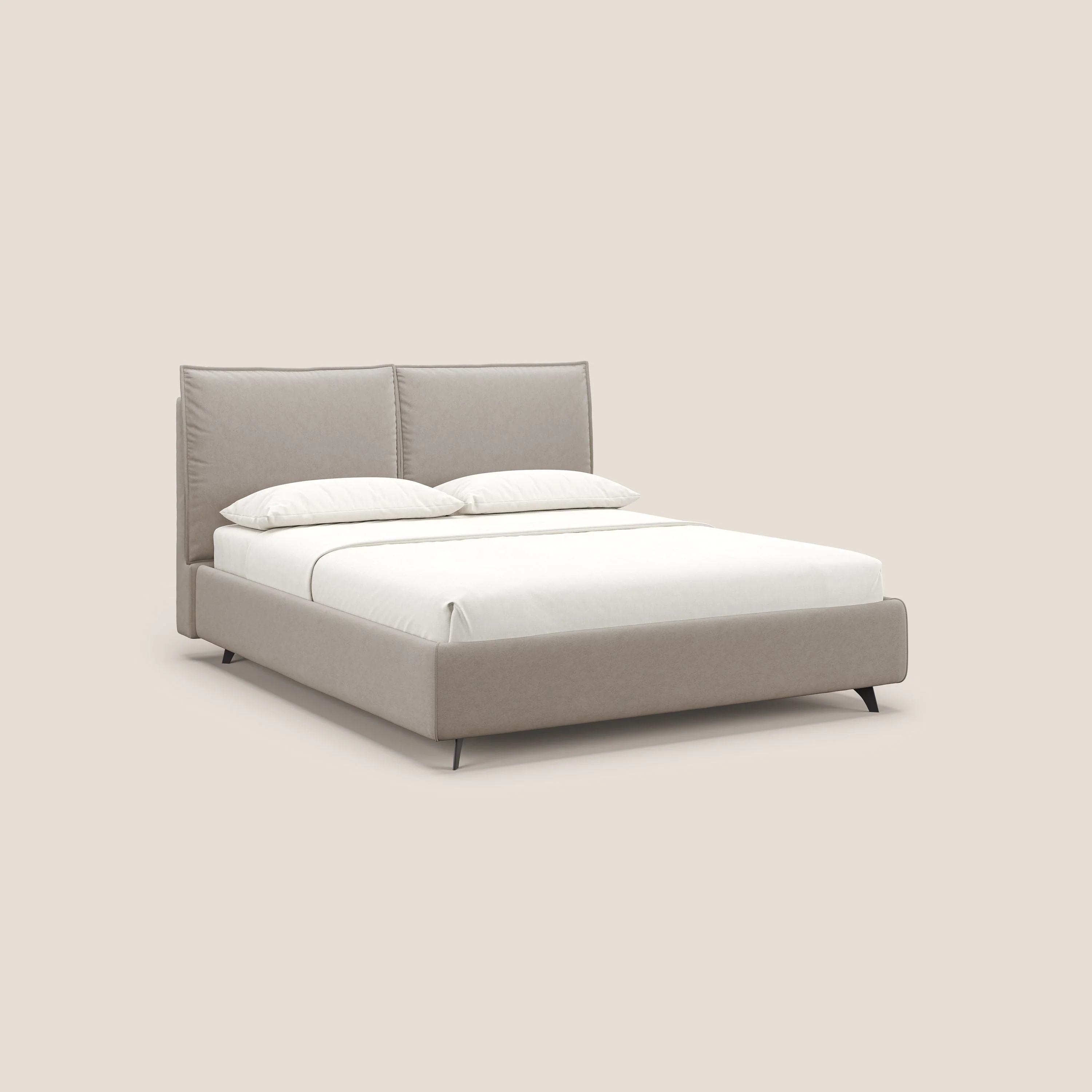 Nives lit rembourré avec coffre déhoussable en microfibre velours imperméable T09 Taupe tortora