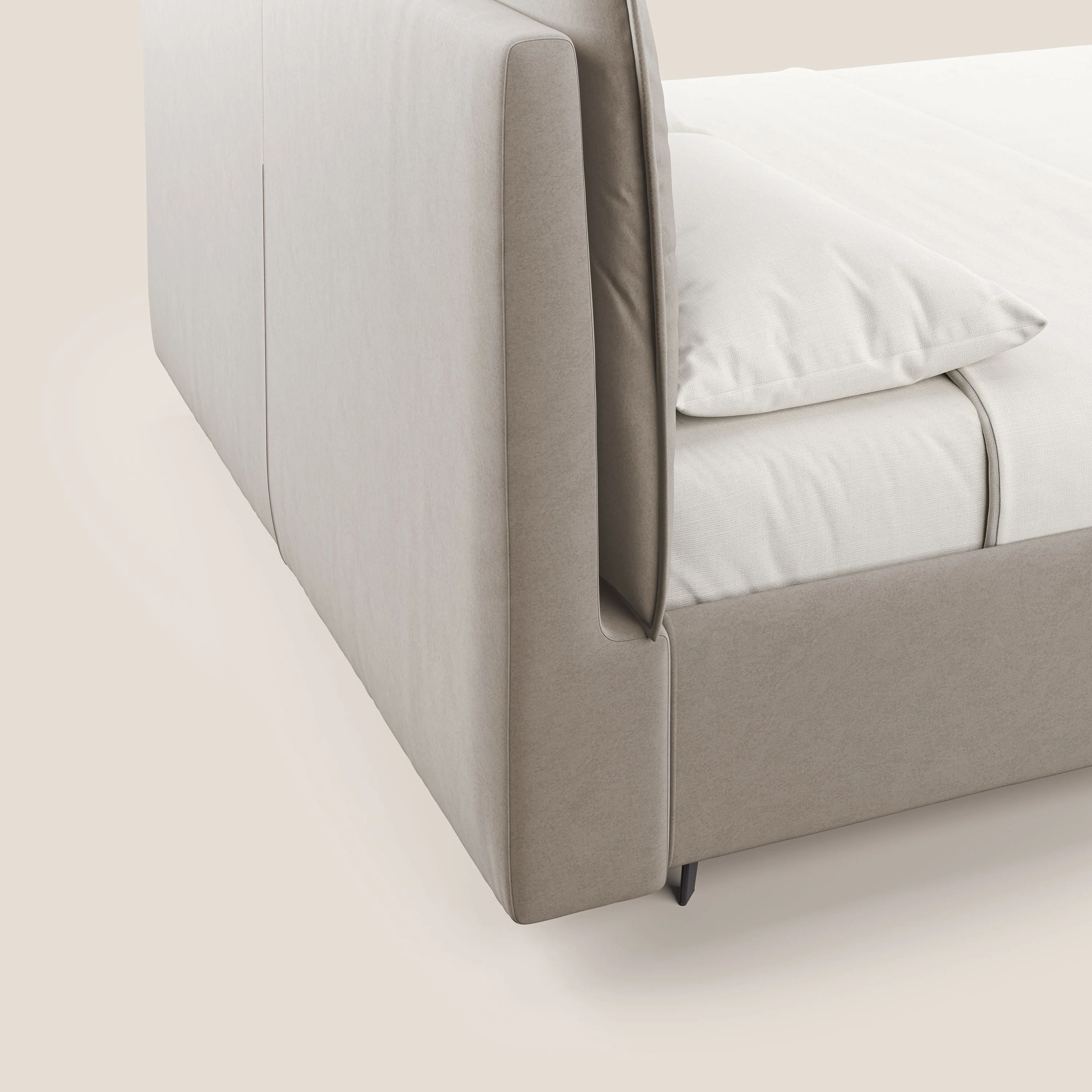Nives lit rembourré avec coffre déhoussable en microfibre velours imperméable T09 Taupe tortora - Image 4