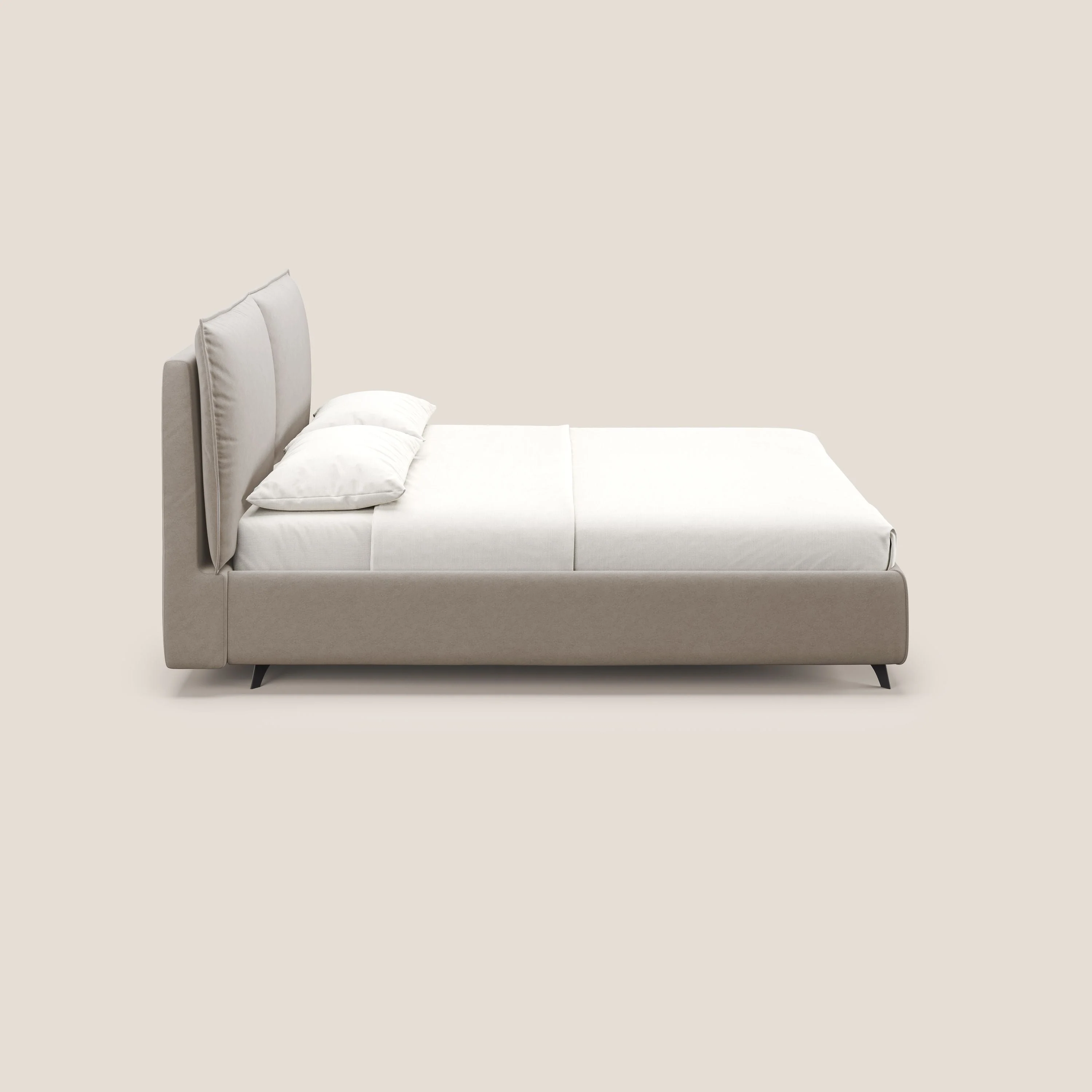 Nives lit rembourré avec coffre déhoussable en microfibre velours imperméable T09 Taupe tortora - Image 5