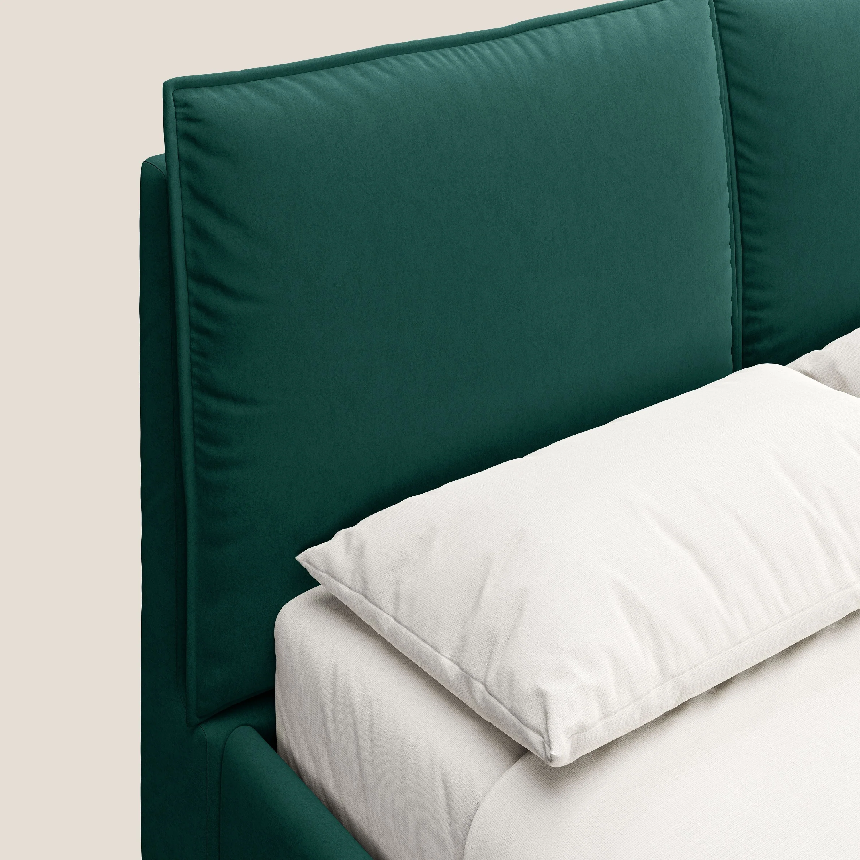 Nives lit rembourré avec coffre déhoussable en microfibre velours imperméable T09 vert - Image 7