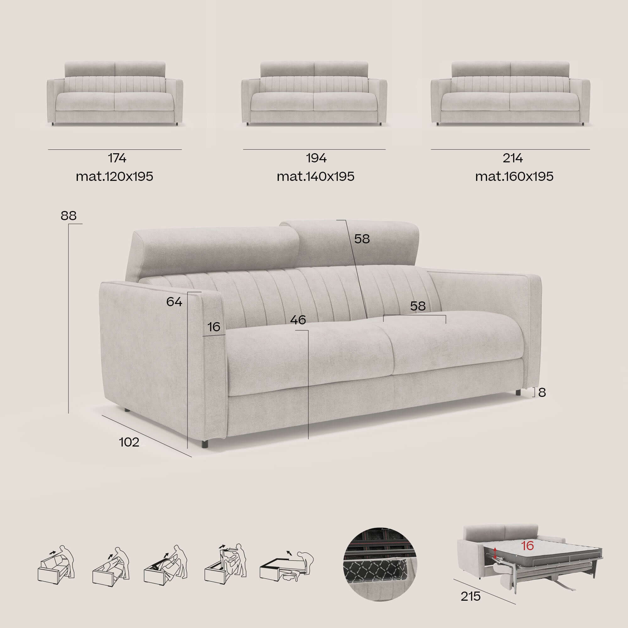 Nivon Canapé convertible moderne avec têtière en tissu détachable à l'eau T25 rouge - Image 13