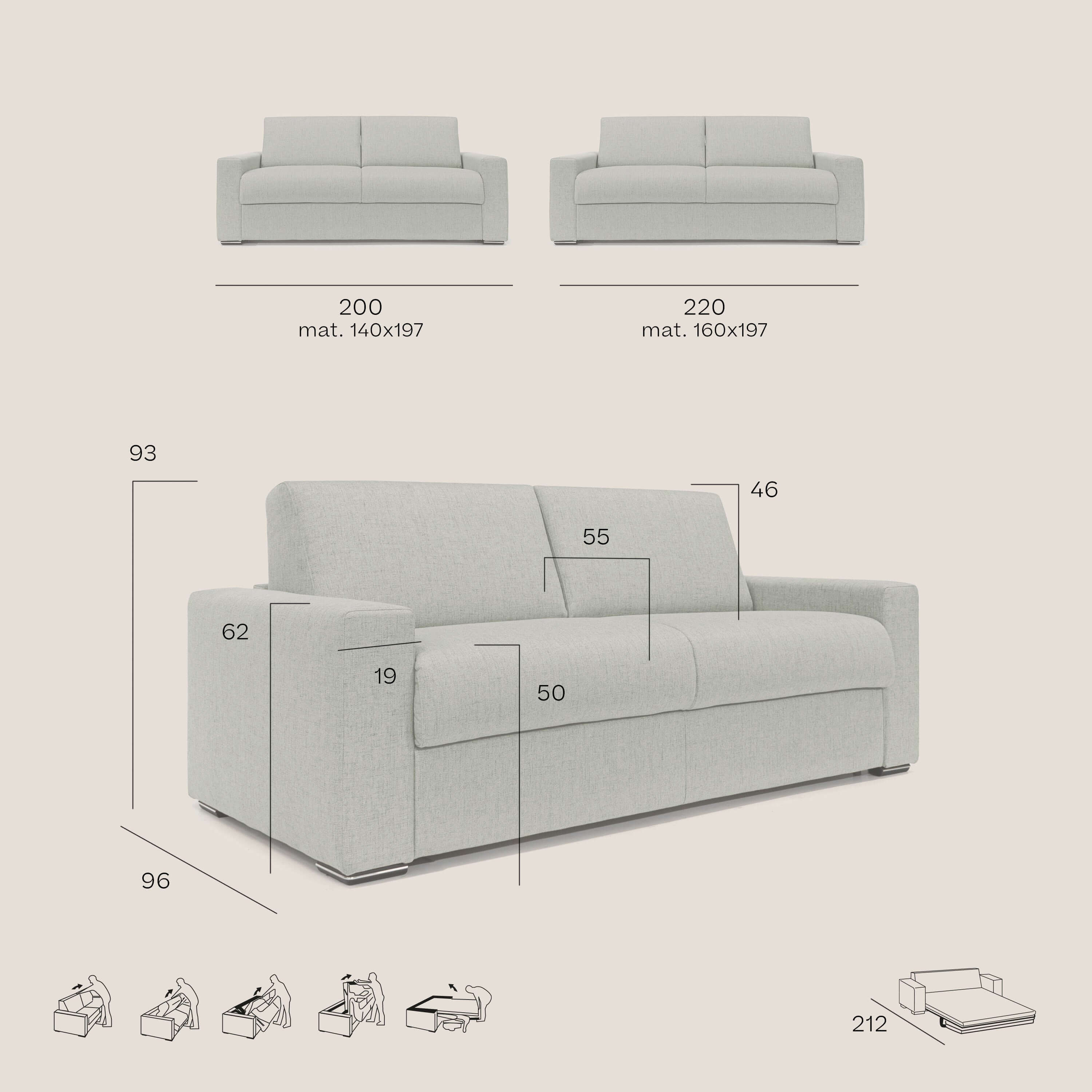 Nixon Canapé convertible avec matelas 20cm en tissu imperméable T03 beige - Image 11