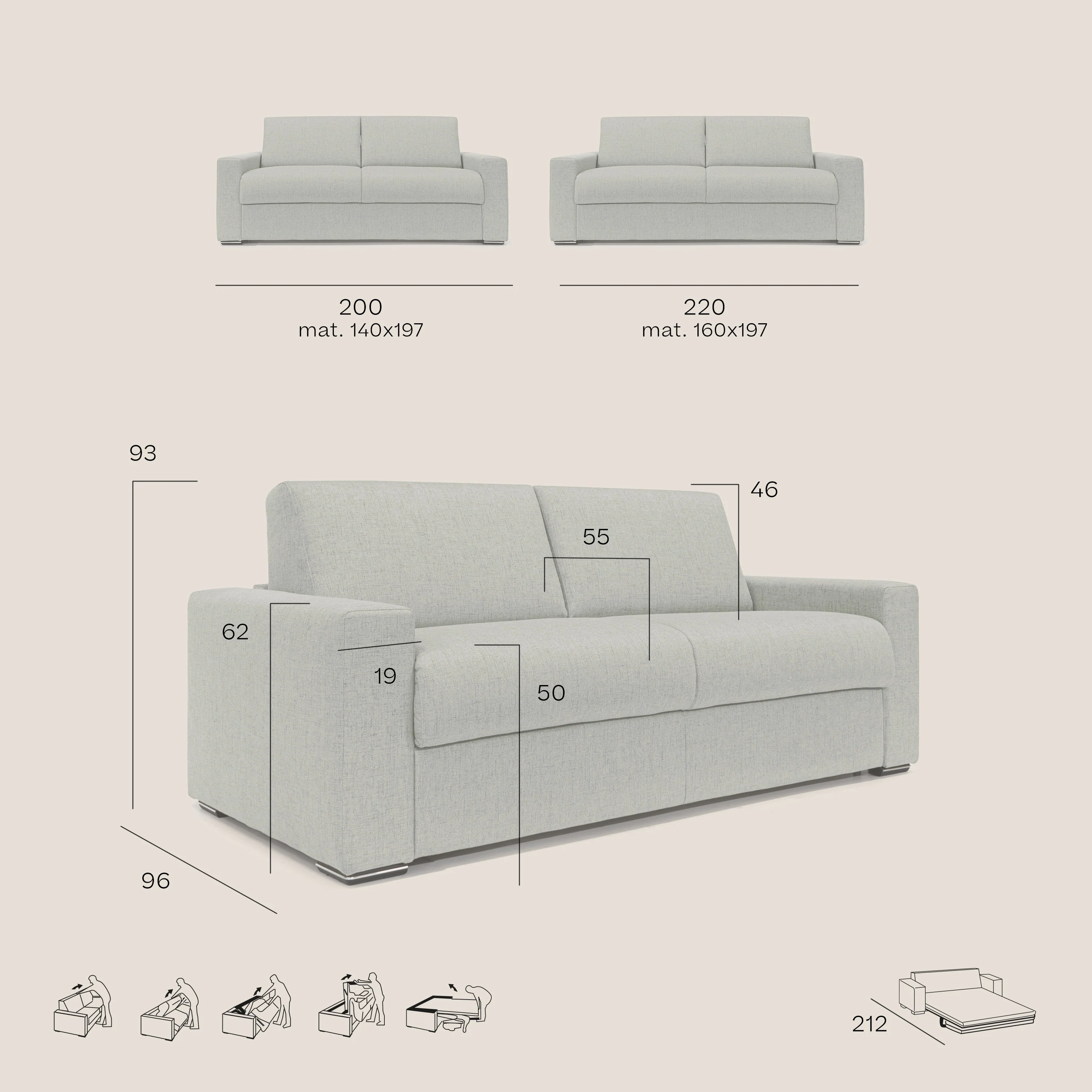 Nixon Canapé convertible avec matelas 20cm en tissu imperméable T03 marron - Image 11