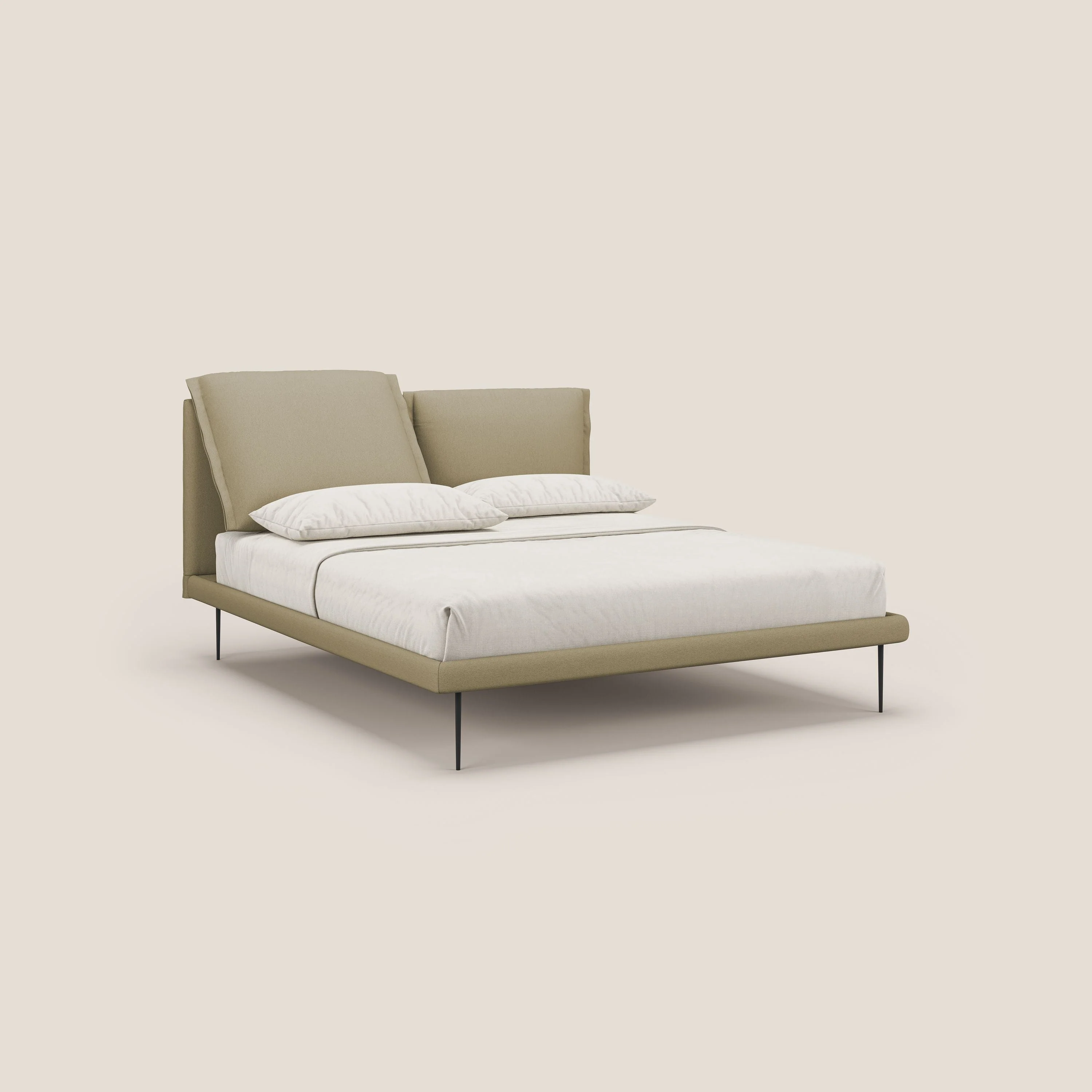Noah lit avec coussins réglables et pieds hauts en métal en tissu détachable T05 camel