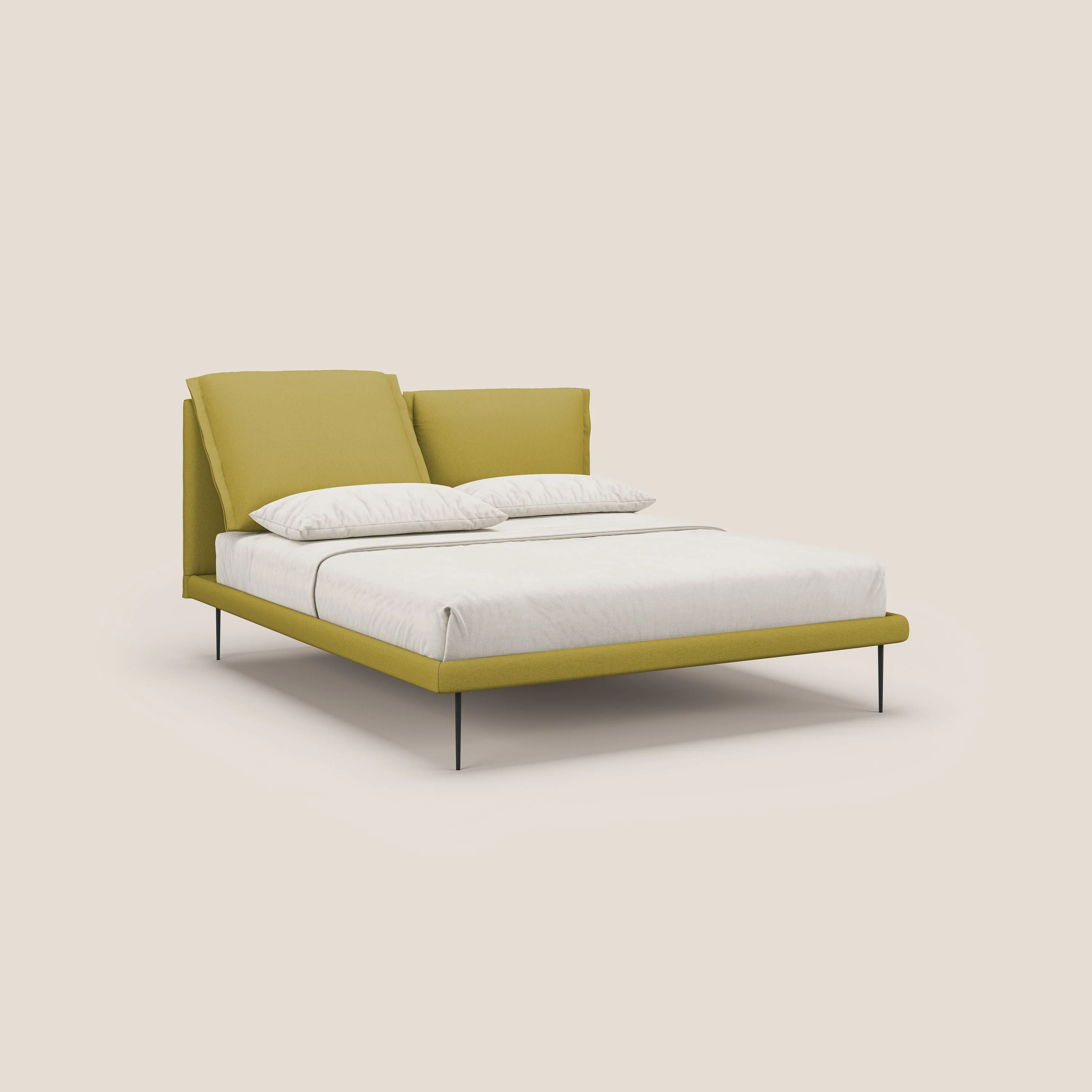 Noah lit avec coussins réglables et pieds hauts en métal en tissu détachable T05 jaune